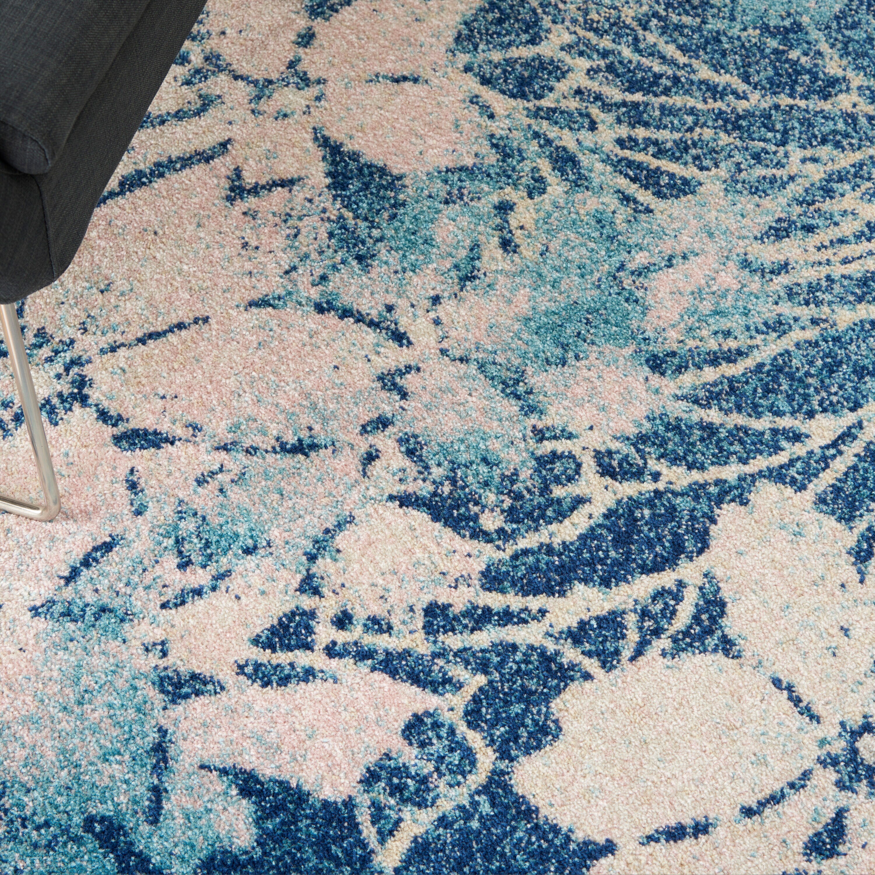 Navy Pink Floral Elegance Viscose 6' x 9' Area Rug
