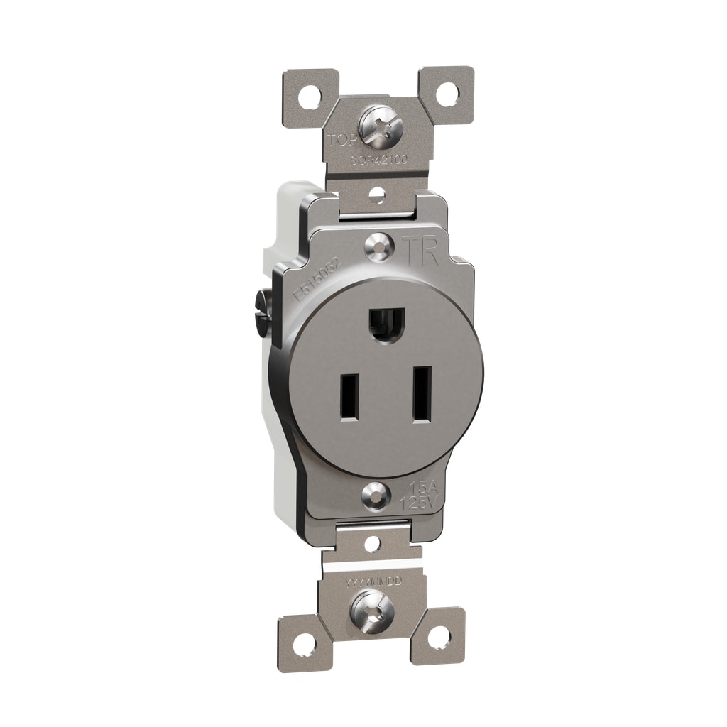 Square D SQR42100GY X Series 15 -Amp 125-volt Tamper Resistant Residential/Commercial Round Outlet , Matte Gray