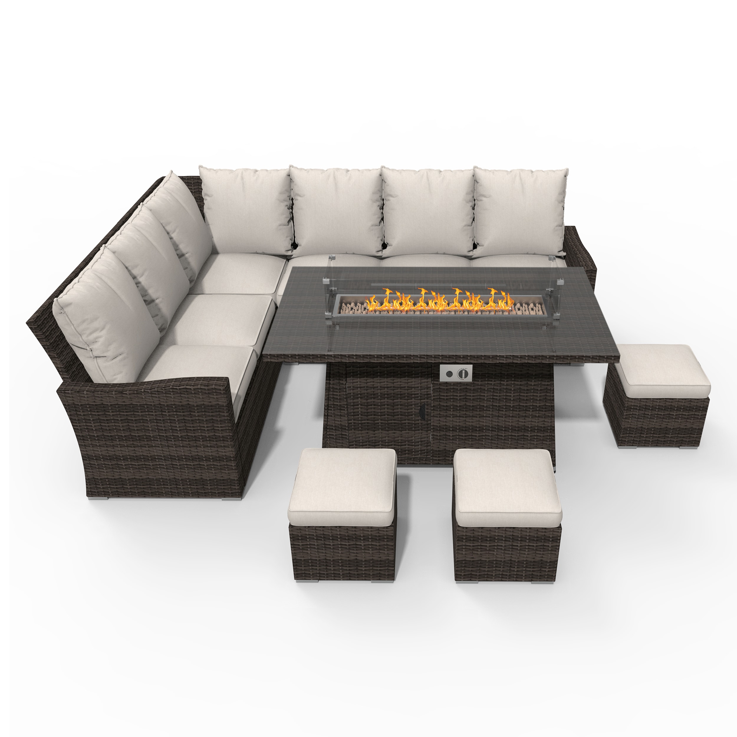 Moda Furnishings MOF-16591-BROWN Tim 6 -Piece Wicker 2 Patio Sofa Conversation Set with Tan Cushions