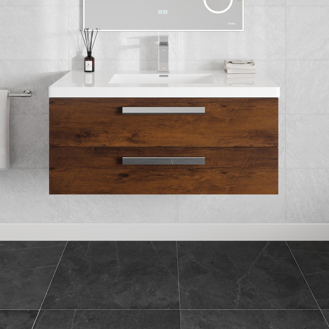 Eviva EVVN144-36RSWD Surf 36-in Rosewood Single sink Floating Bathroom Vanity with White Acrylic Top