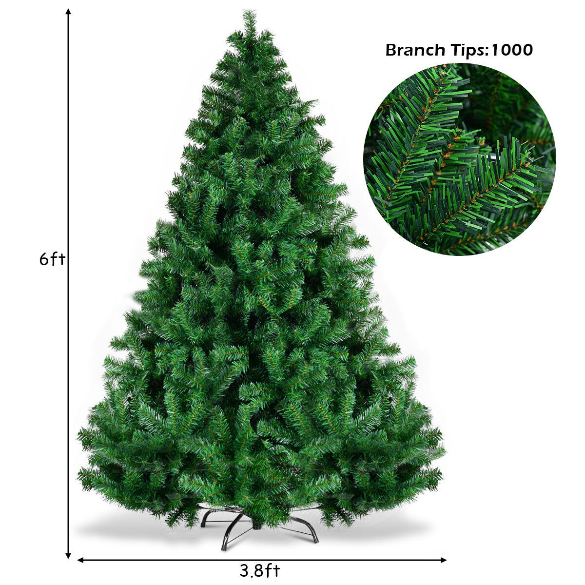 Goplus 6FT PVC Christmas Tree 1000 Tips Hinged Solid Metal Legs at ...
