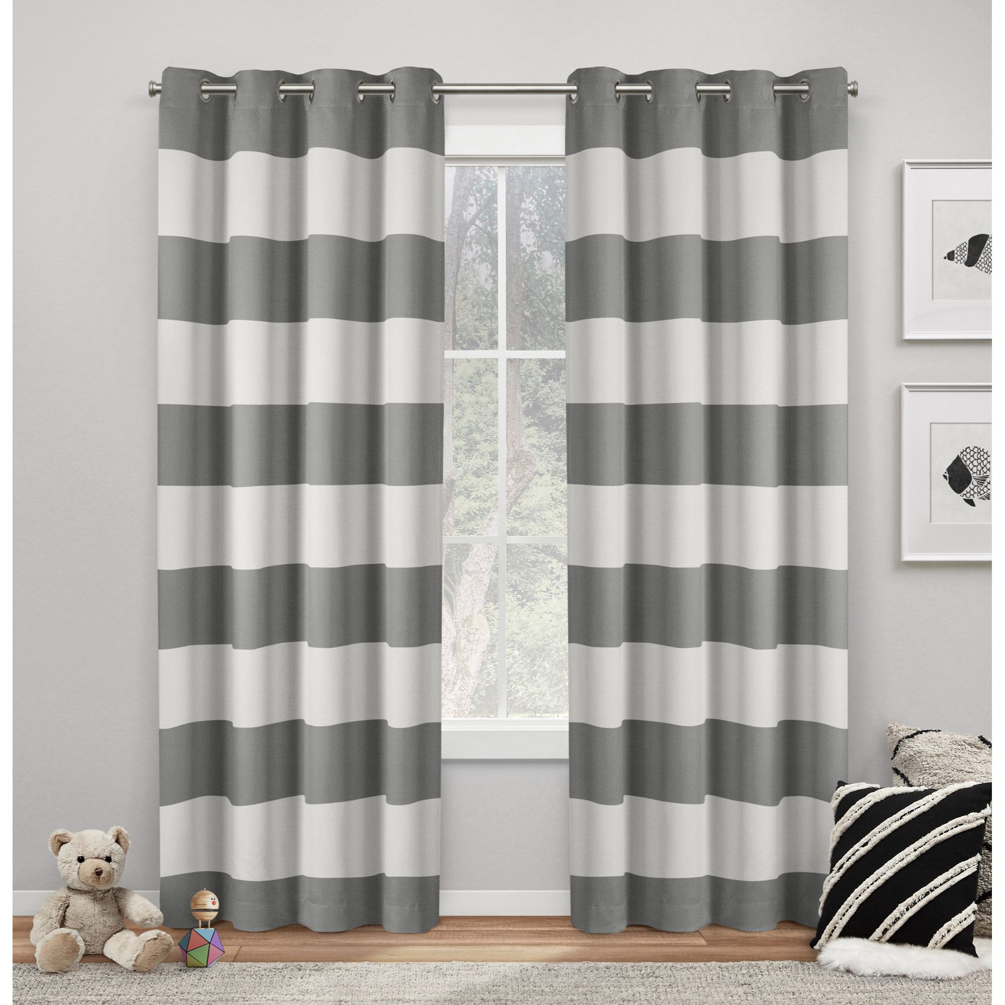 Exclusive Home YA013558DSEHE1 A114 96-Inches Charcoal Striped Room darkening Interlined Grommet Curtain panel pair