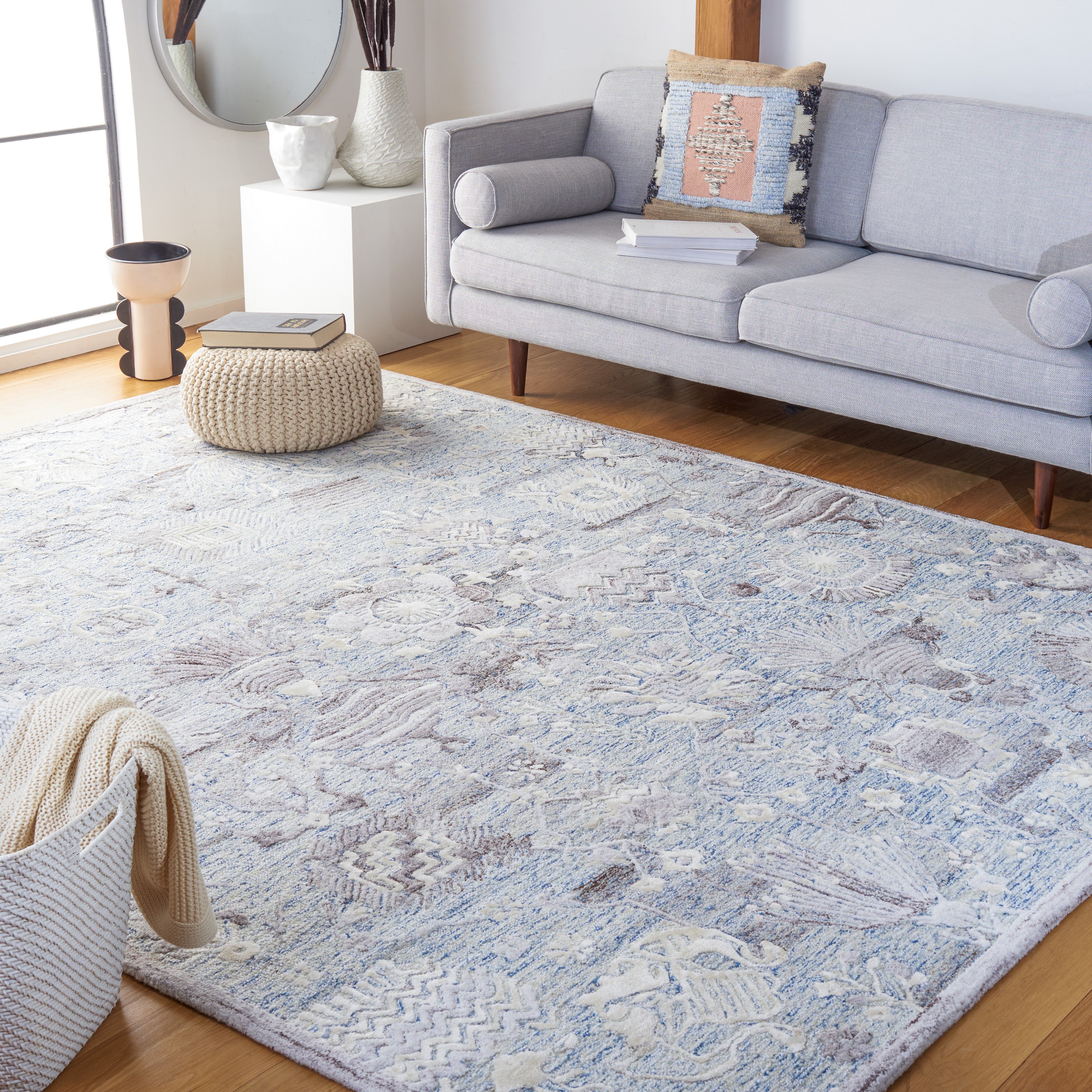 Safavieh GLM569M-8 Glamour Denyse 8 x 10 (ft) Tufted Synthetic Light Blue/Ivory Rectangular Indoor Floral/Botanical Bohemian/Eclectic Area rug