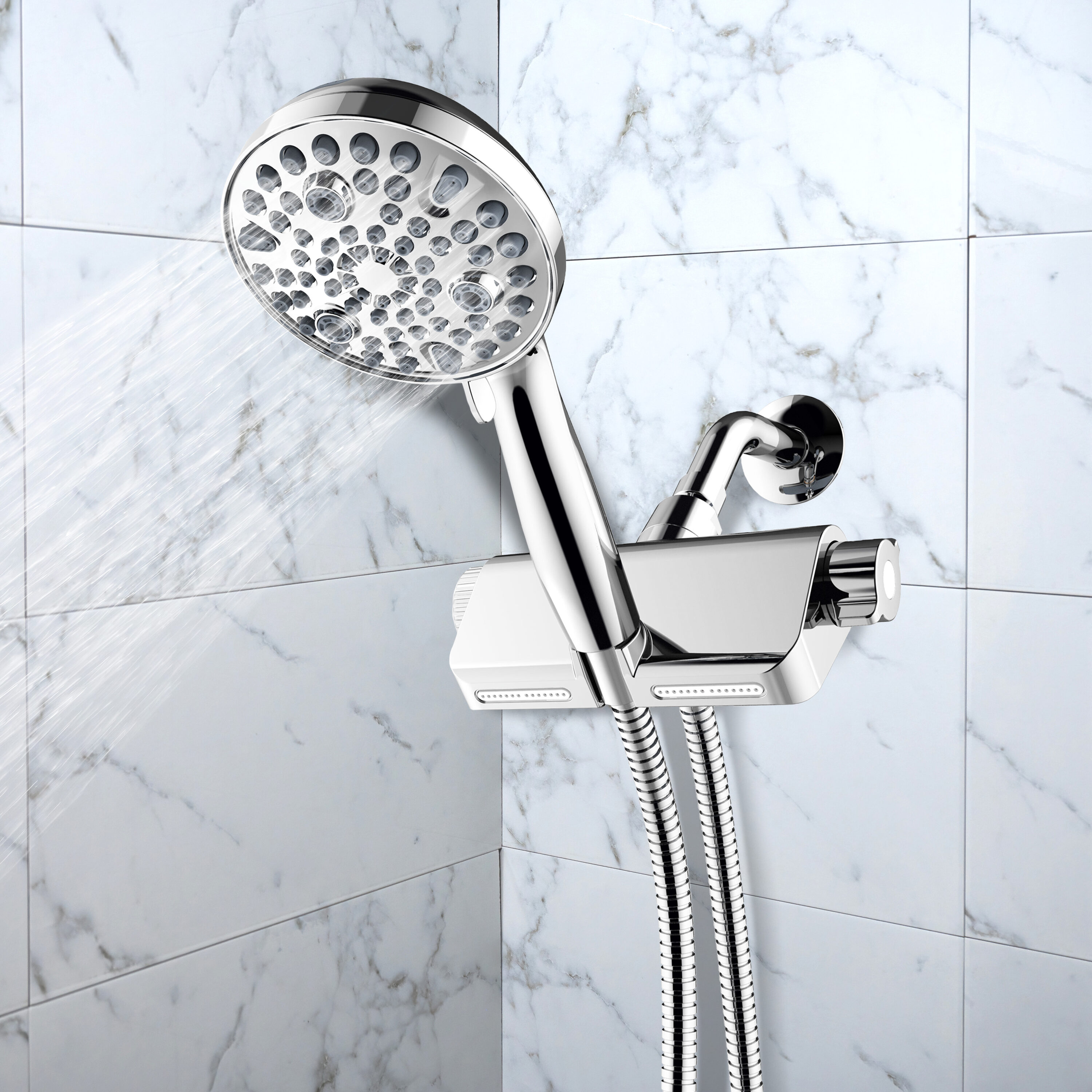 Satin Nickel Multi-Function Handheld Shower with Filter and Wall Mount