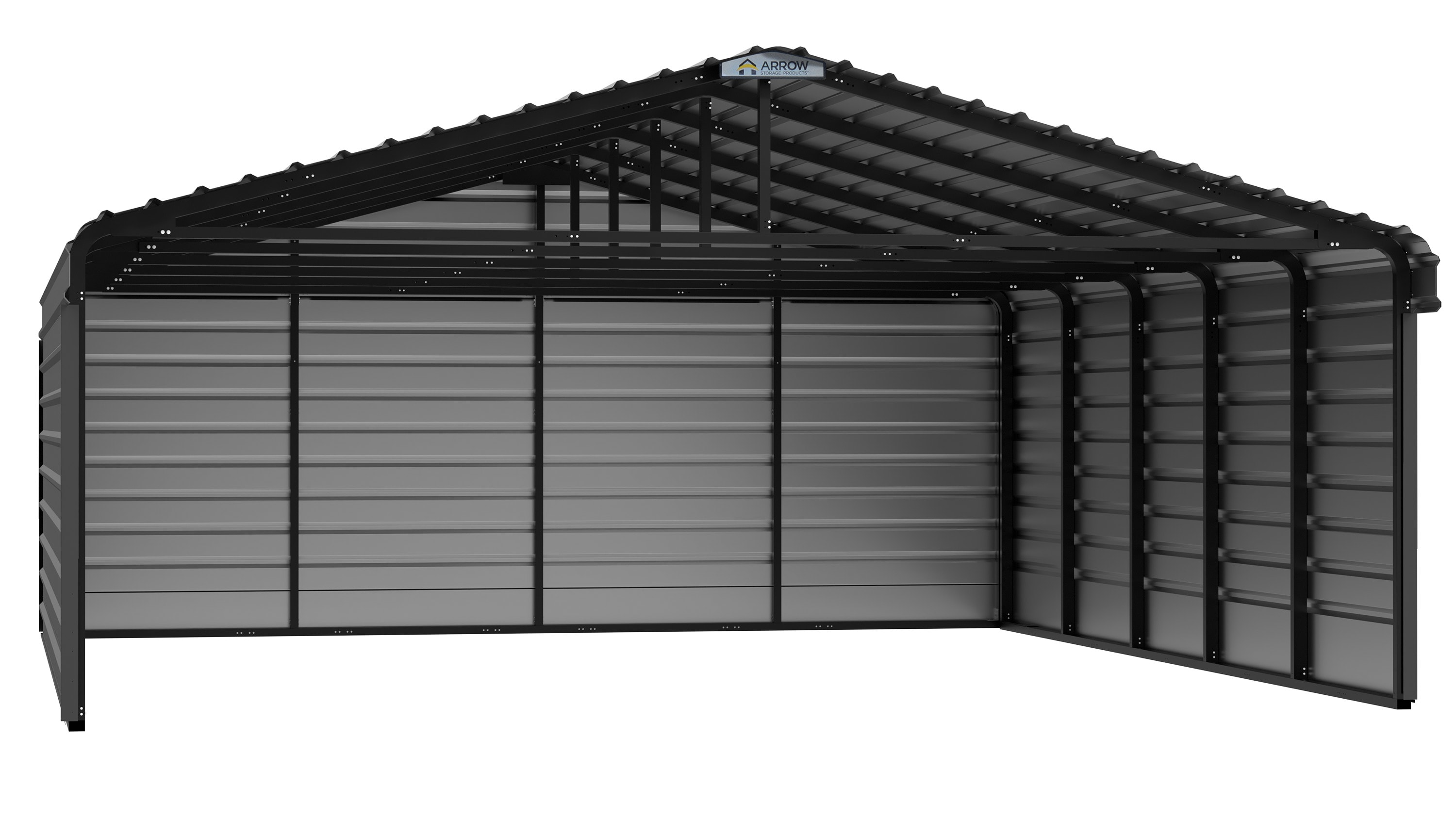 Arrow CPHC202407ECL3 20-ft W x 24-ft L x 7-ft H Charcoal with 3 Wall Kits Metal Carport with Metal Roof