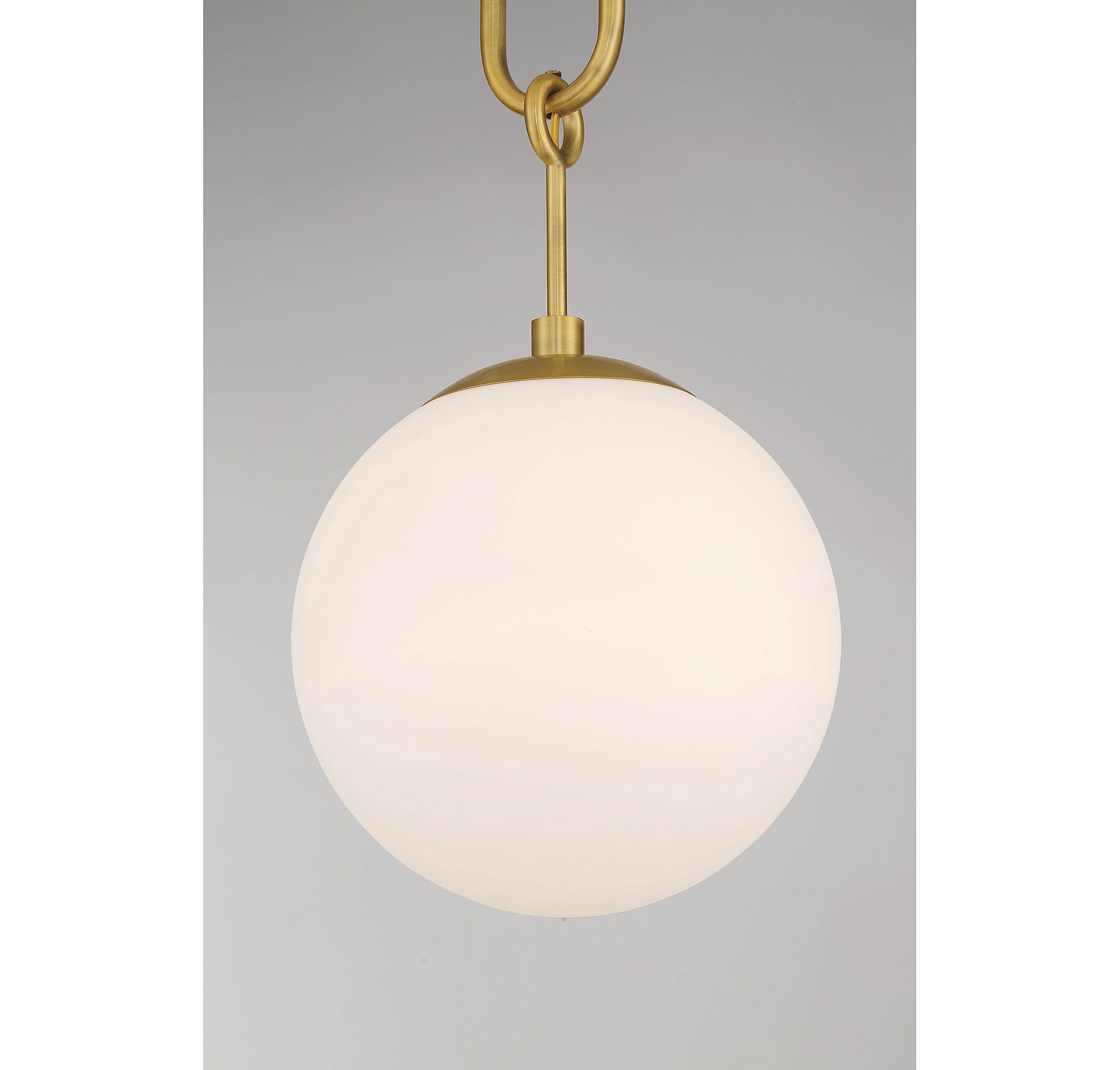 Becker Mid-Century Warm Brass Globe Pendant with White Glass
