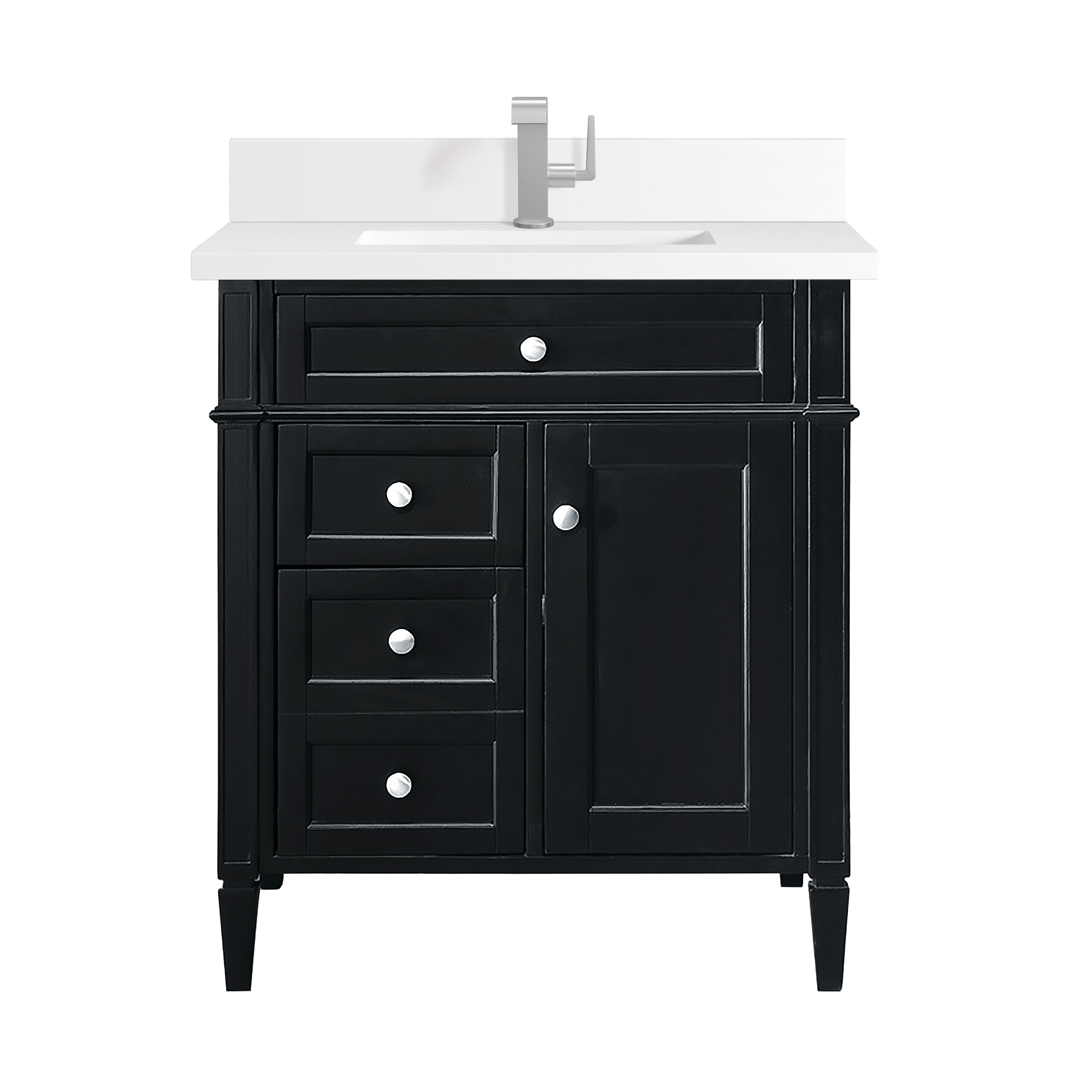 James Martin Vanities 650-V30-BKO-1WZ Brittany 30-in Black Onyx Undermount Single Sink Bathroom Vanity with White Zeus Quartz Top