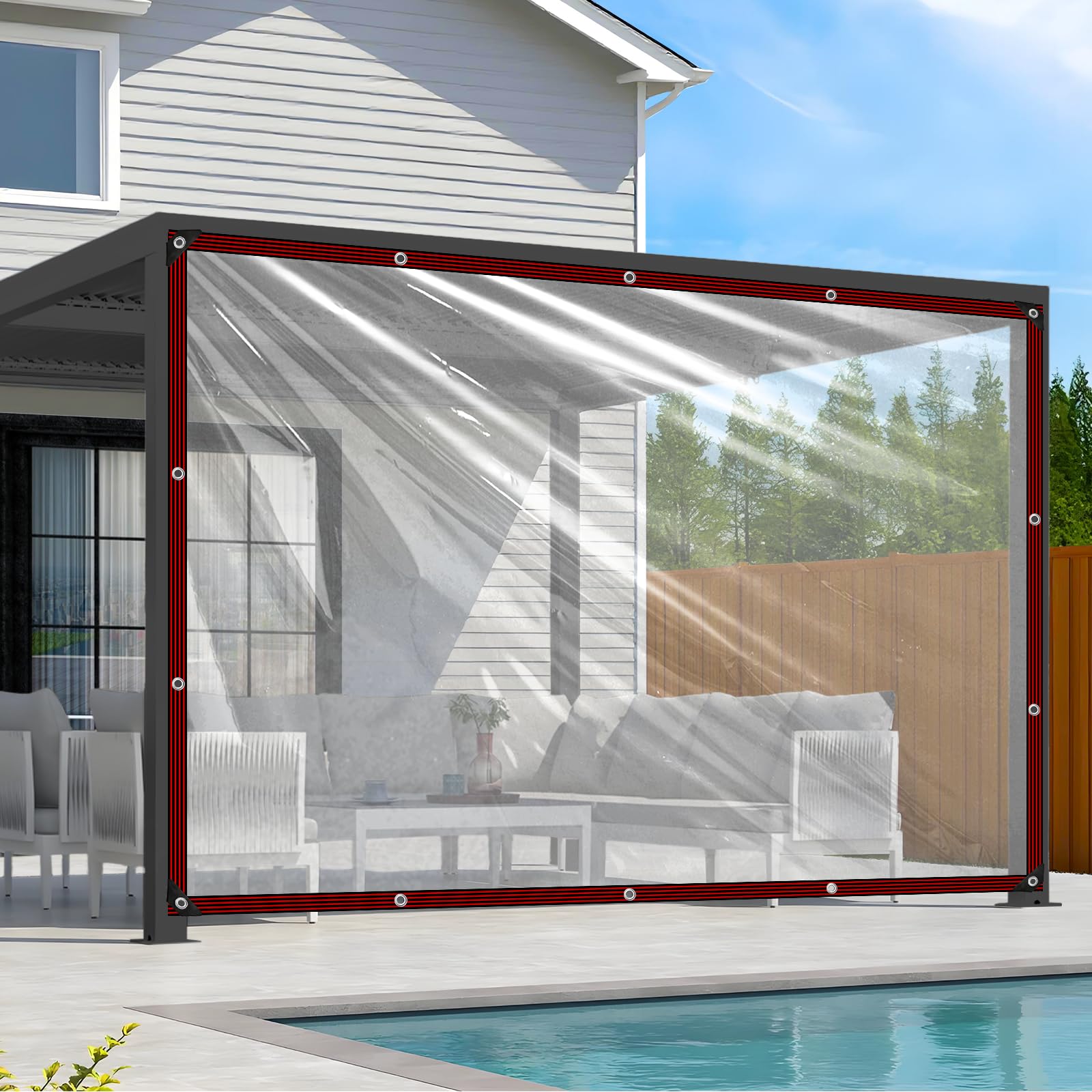 JVFCXXV  Clear Tarp Waterproof 8x10 Heavy Duty Plastic Tarp with Grommets Transparent Vinyl Tarpaulin for Patio Porch Greenhouse and Outdoor Use