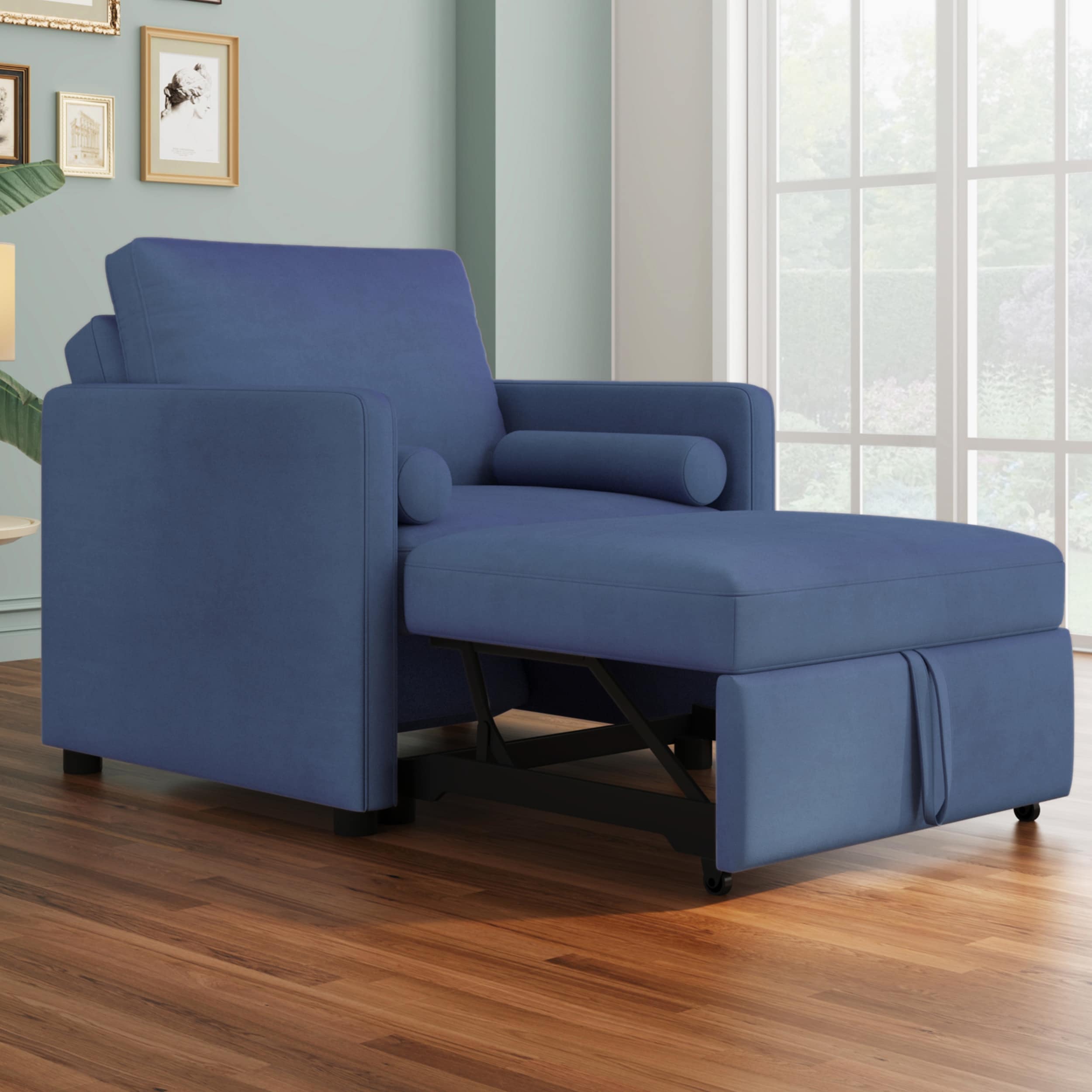 ModernLuxe BS701P179768L 3 in 1 Convertible Sleeper Chair with Adjustable BackrestLounger Chair Turns Into BedSingle Bed for Living RoomVelvetInk Blue
