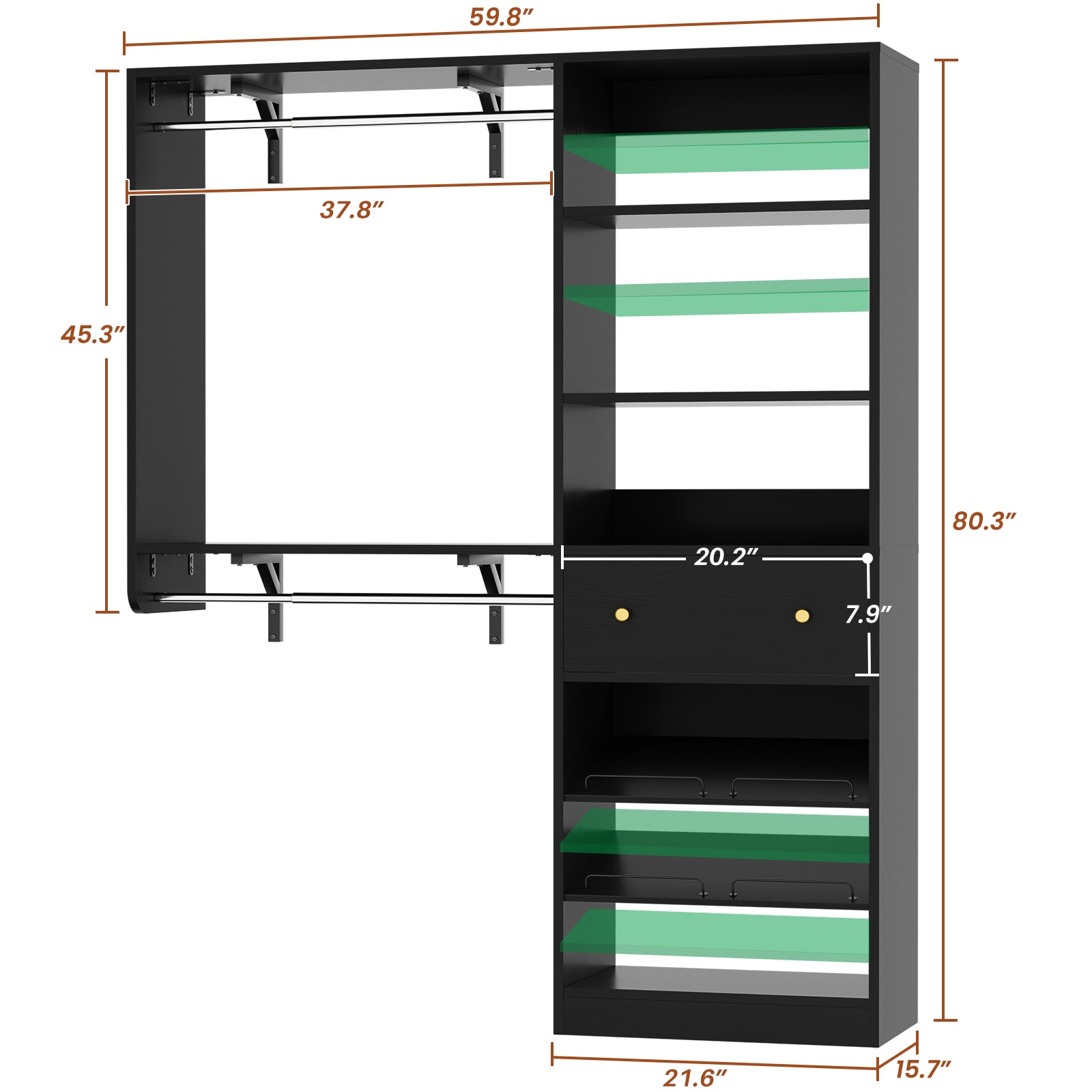 Aheaplus YCG-DCTSCB1TJZ-BLACK Wood-Closet-Kits - View #4