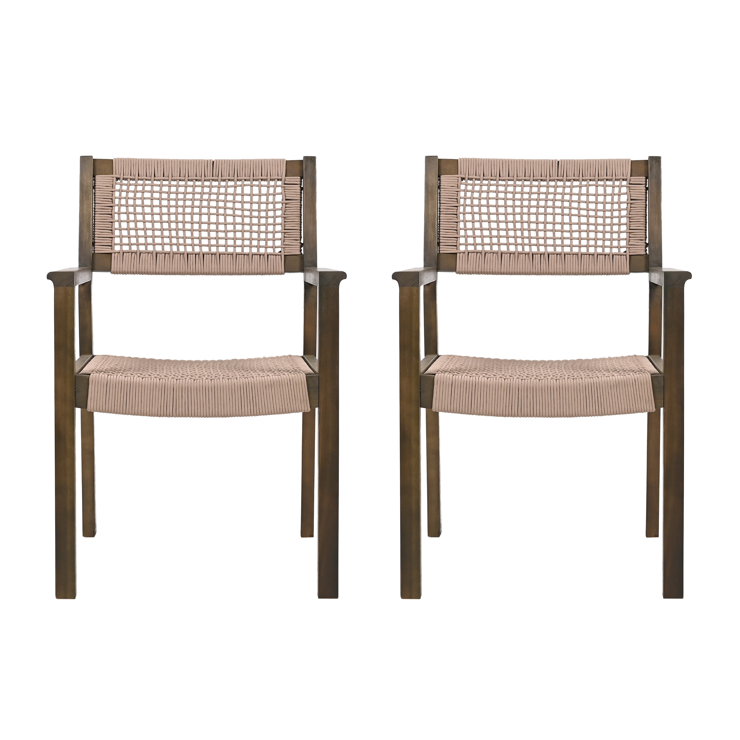 Christopher Knight Home 321380 Outdoor Acacia Wood Dining Chairs (Set of 2)-Grey finish + Light Brown Rope
