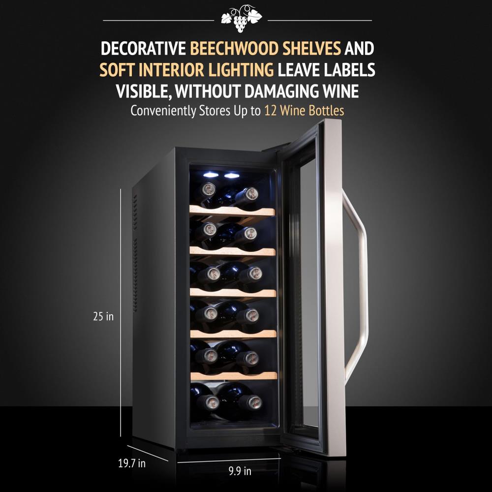 Ivation 9.92-in W 12-Bottle Capacity Stainless Steel Freestanding Wine ...