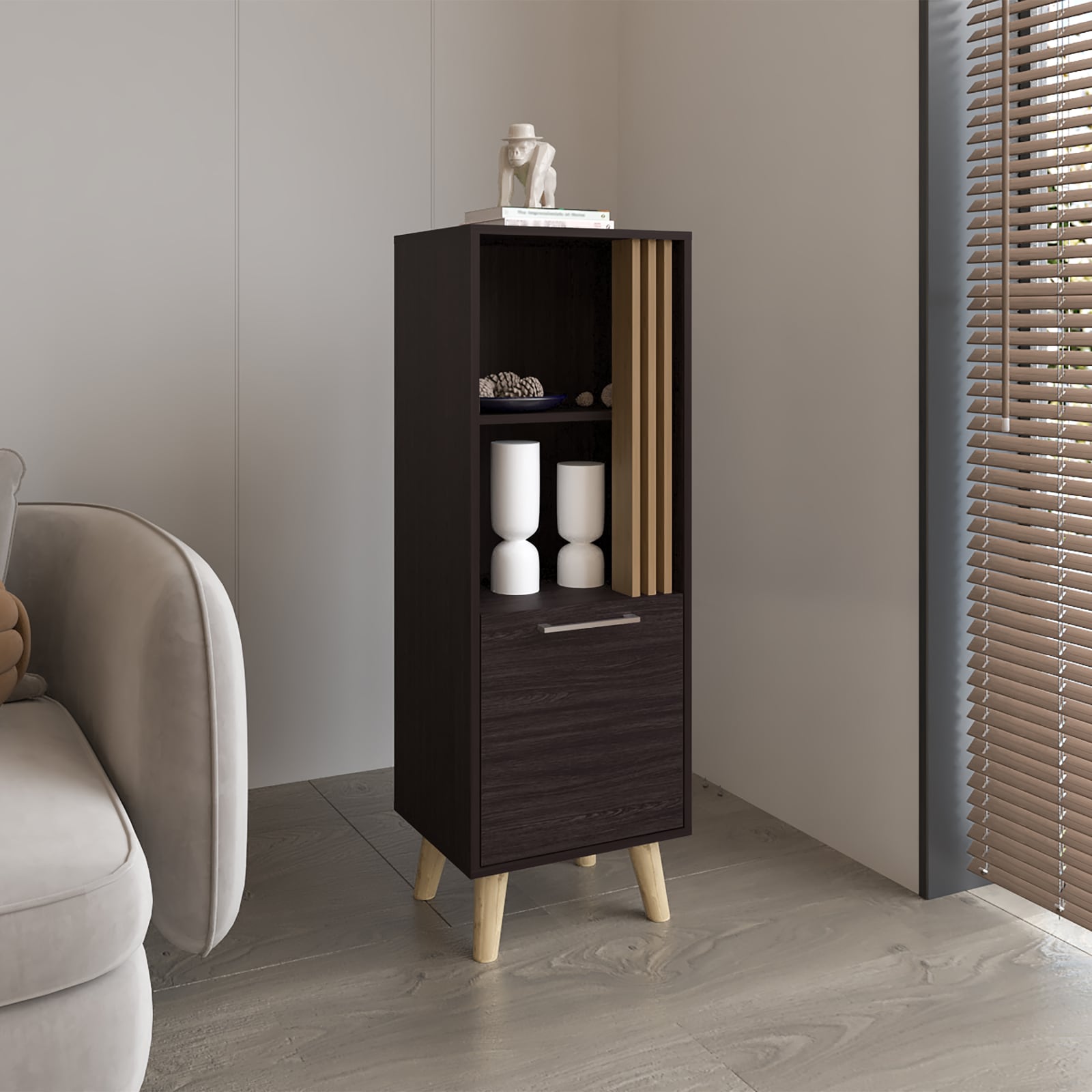 CHITA Modern Storage Cabinet with 1 Door 2 Shelves for Living Room Bedroom Hallway Entryway and Organized Home Storage Black