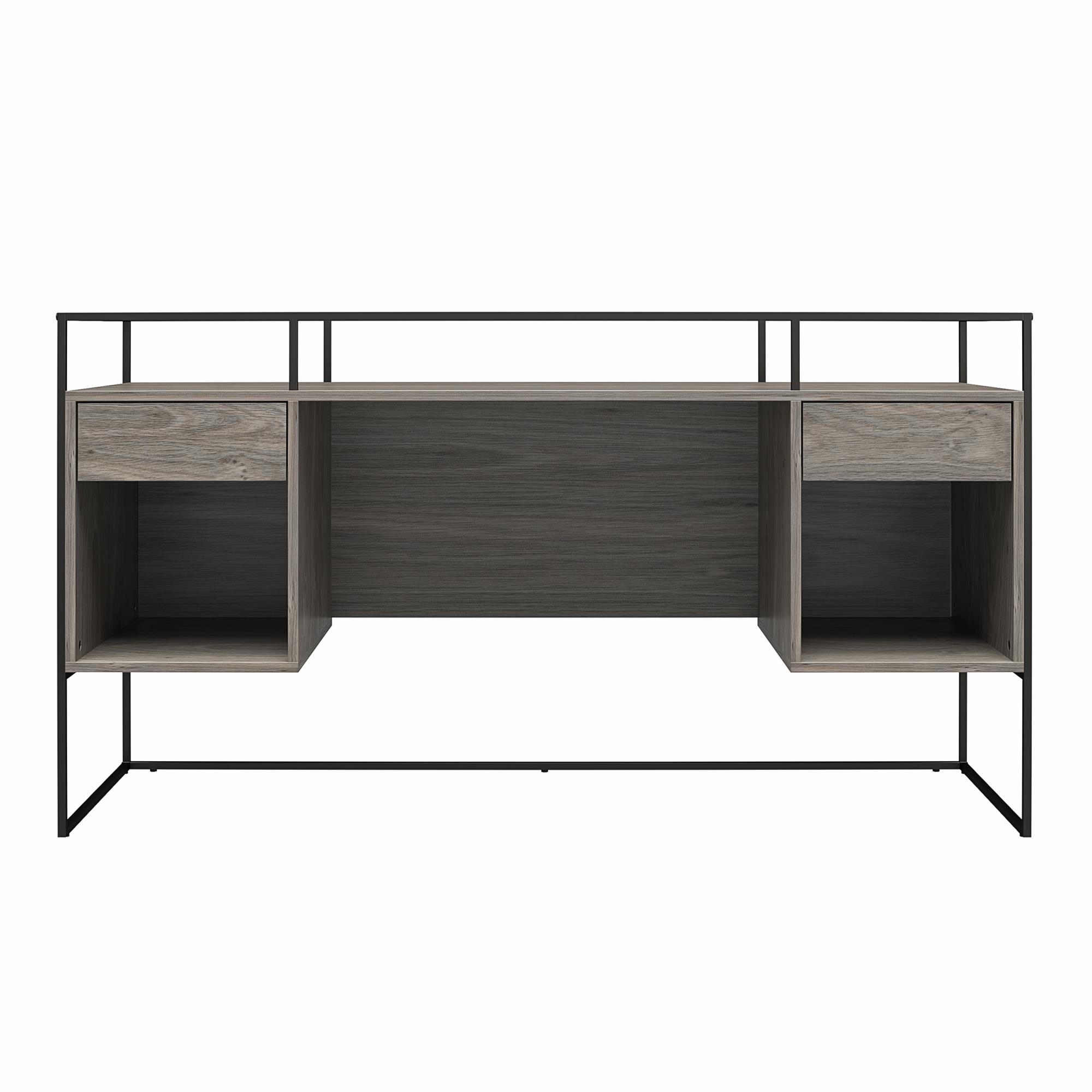 Gray Oak and Glass Modern Desk with Drawers