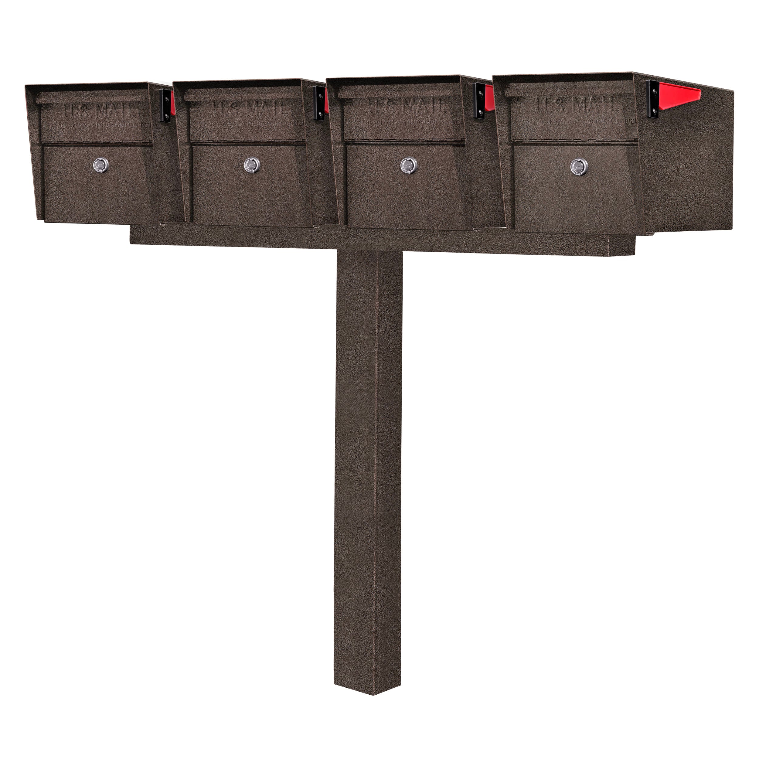 Mail Boss Mail Manager X4 In-Ground Combo Kit Locking Metal Extra Large Mailbox Bronze with Post #7508-X4-BRZ-IG