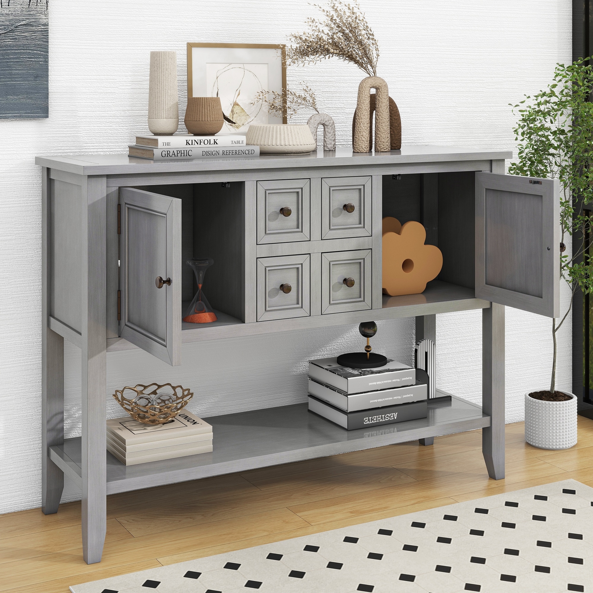 Qualler CTM00263E Modern Antique Gray Console table