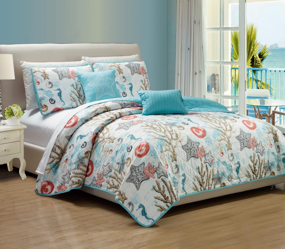 RT Designers Collection Coastal White/Blue/Beige/Red Geometric Queen ...