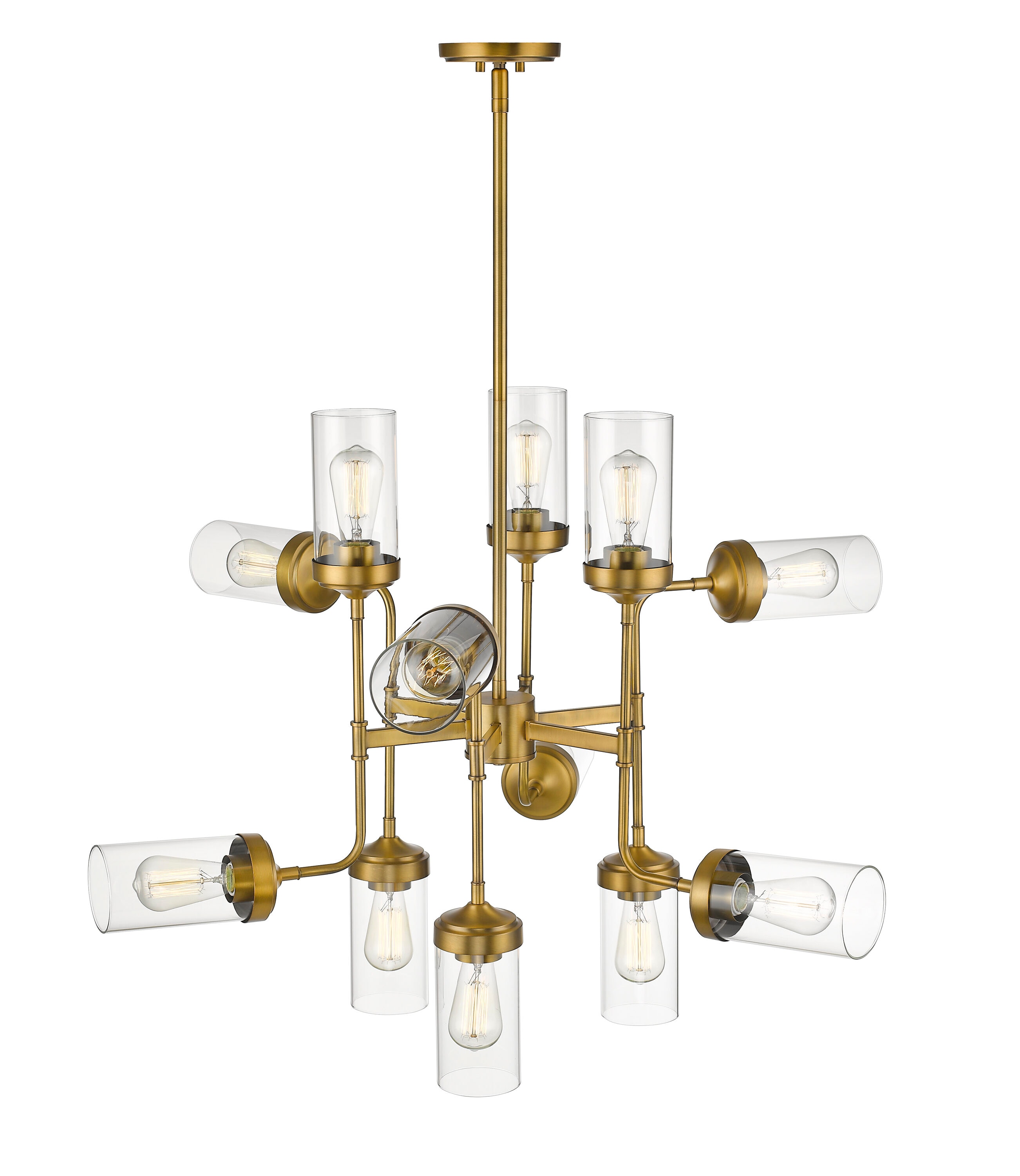 Foundry Brass 12-Light Industrial Pendant with Clear Glass Shades