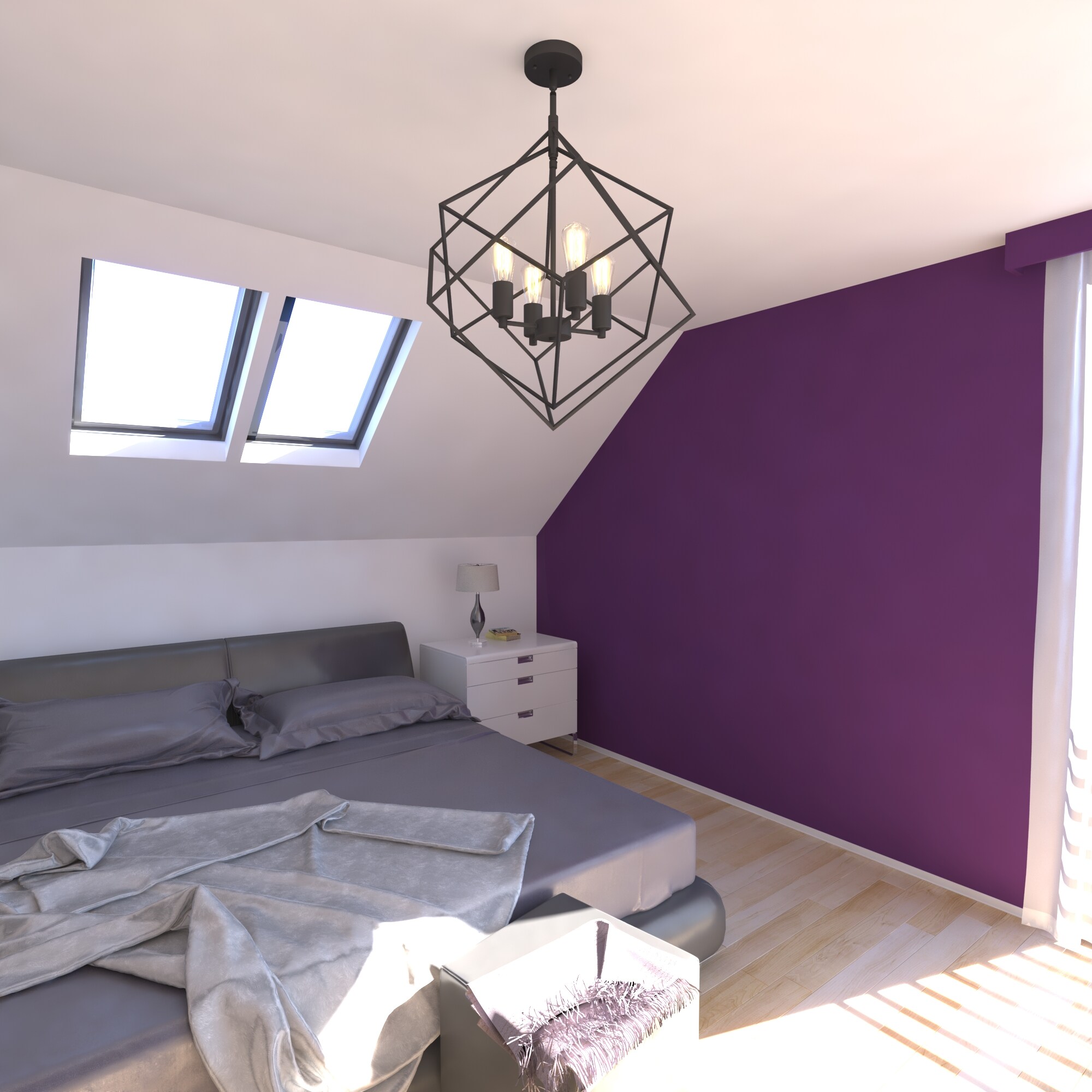 Rad Geometric Nested Cube 4-Light Chandelier in Warm Pewter