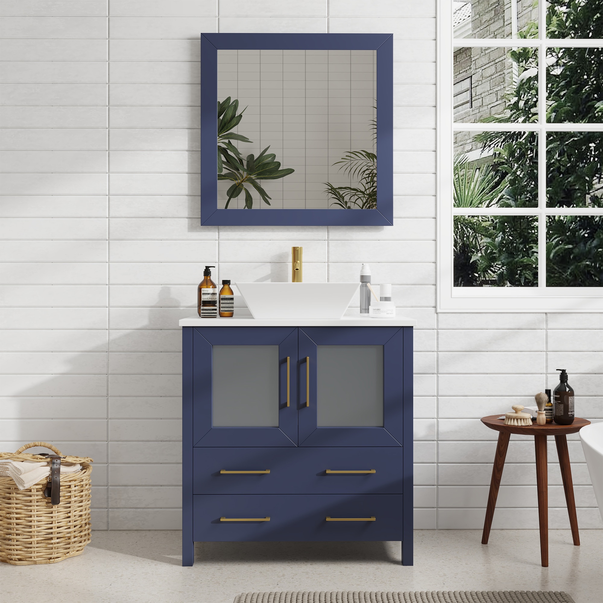 Vanity Art VA3130-B Ravenna 30-in Blue Single sink Bathroom Vanity with White Engineered marble Top (Mirror Included)