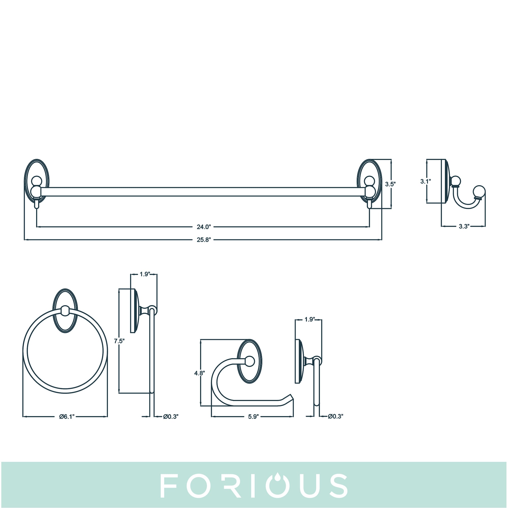 FORIOUS LL19106CH3A Decorative-Bath-Hardware-Kits - View #5