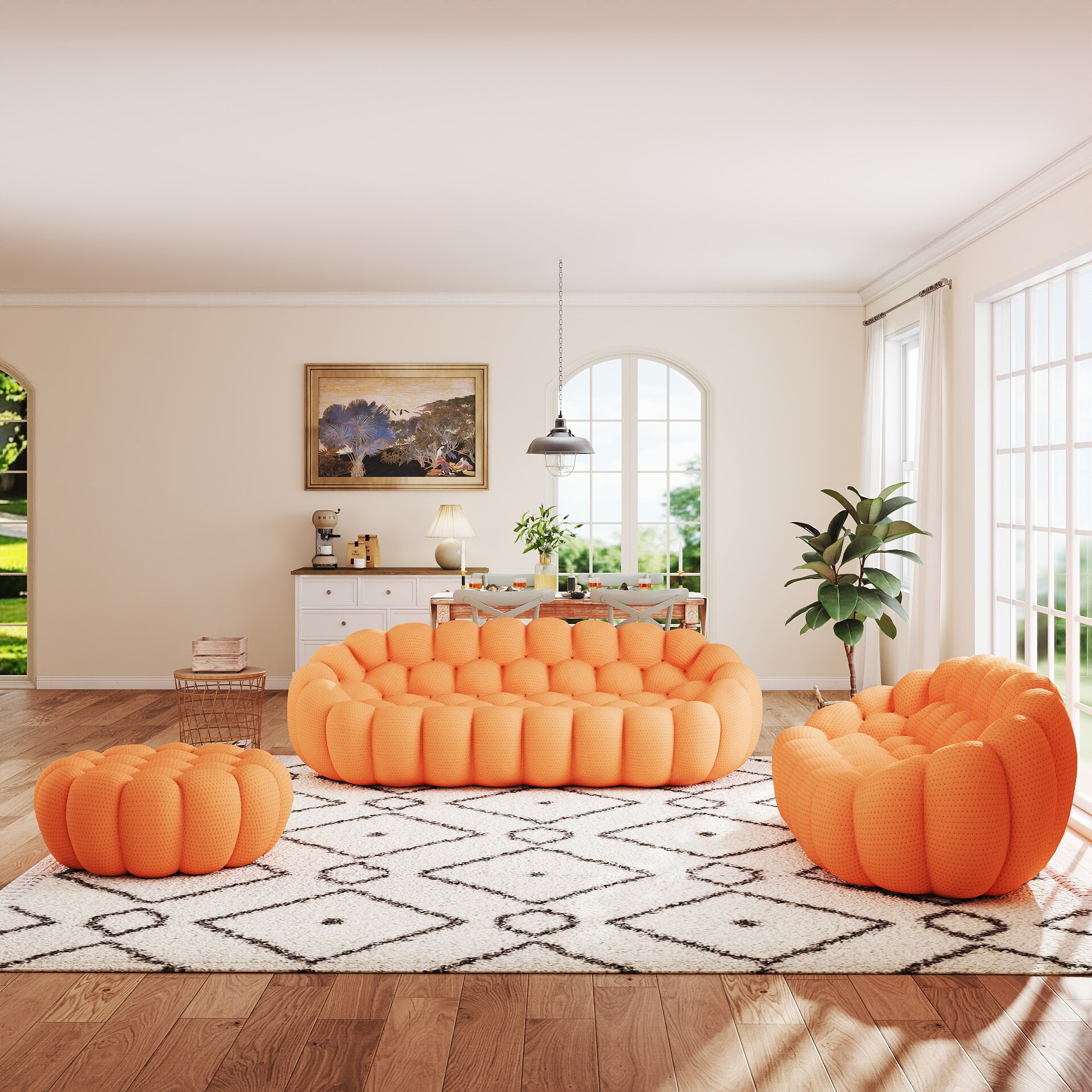 BuotiqHom Casual 3 -Piece Polyester/Polyester blend Orange Living Room Set #DH-SF234-133OR