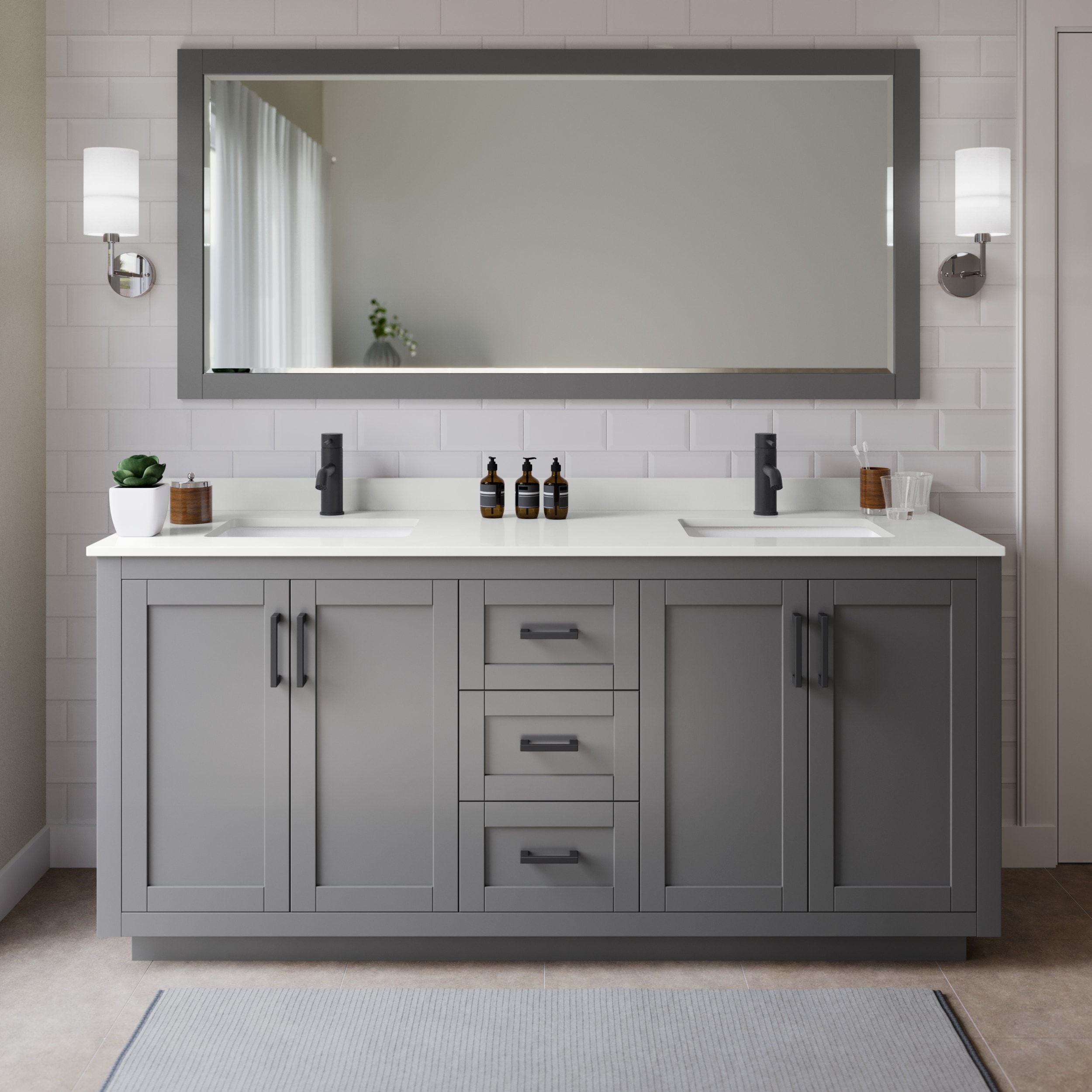 Wyndham Collection WCF292972DGBWQUNSMXX Miranda 72-in Dark Gray Undermount Double Sink Bathroom Vanity with White Quartz Top