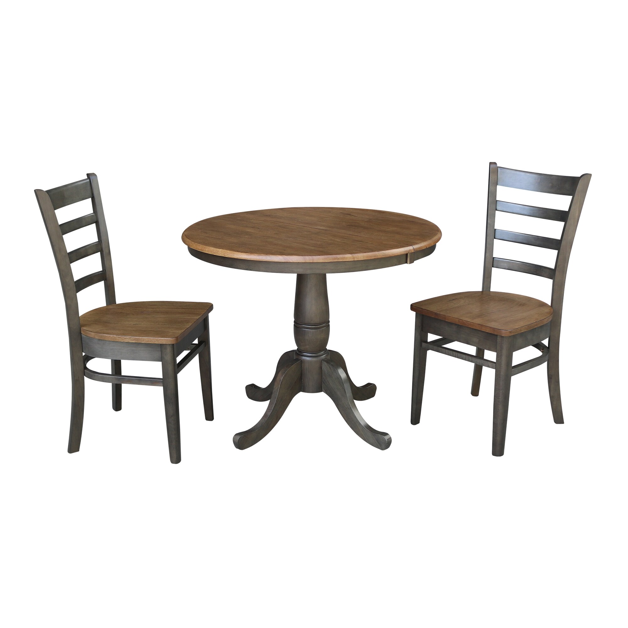 International Concepts K45-36RXT-C617-2 Hickory/washed coal Traditional Dining Room Set with Round Table ( Seats 4 )