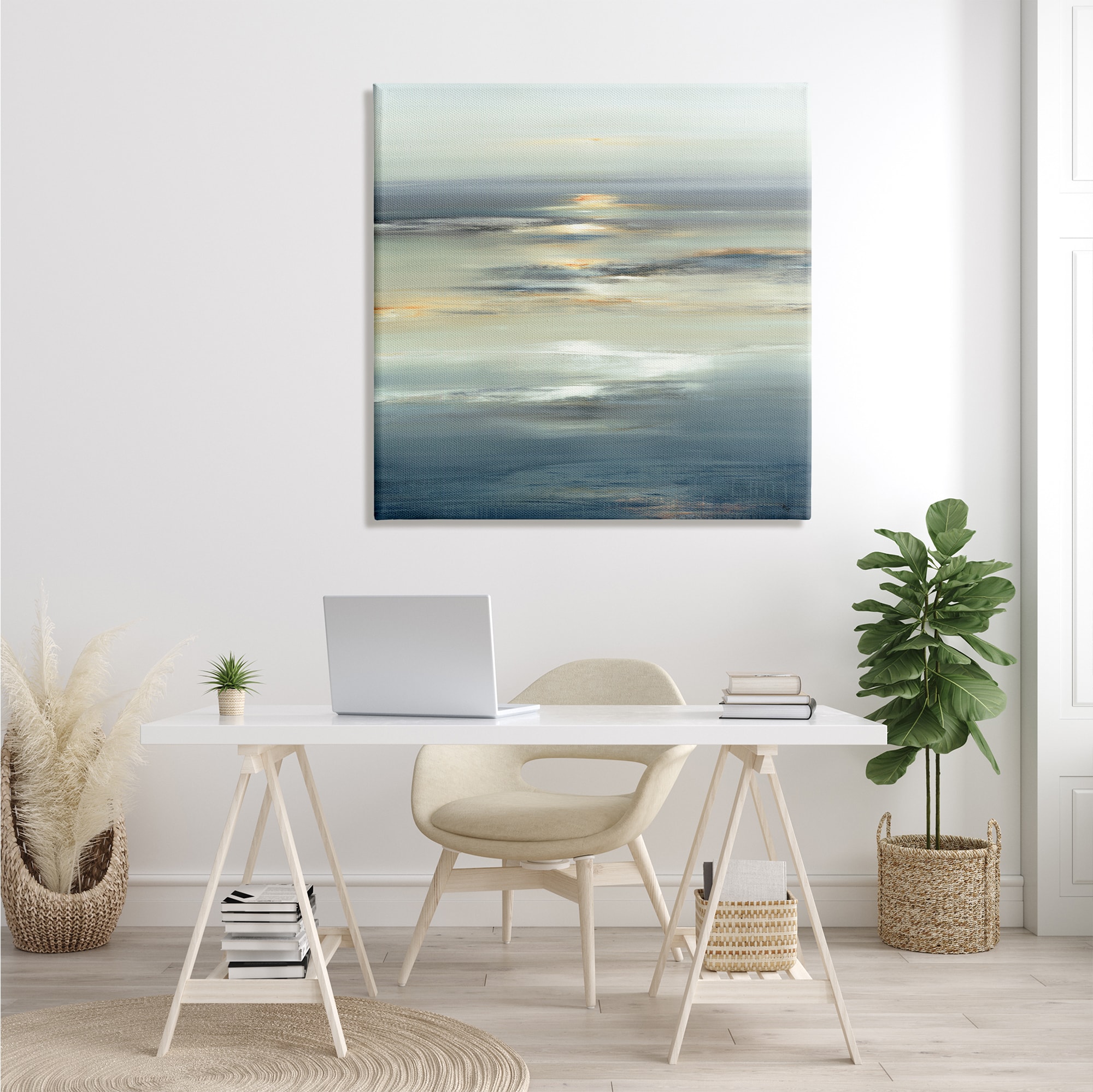 Tranquil Nautical Sunrise Gray Blue Canvas Wall Art
