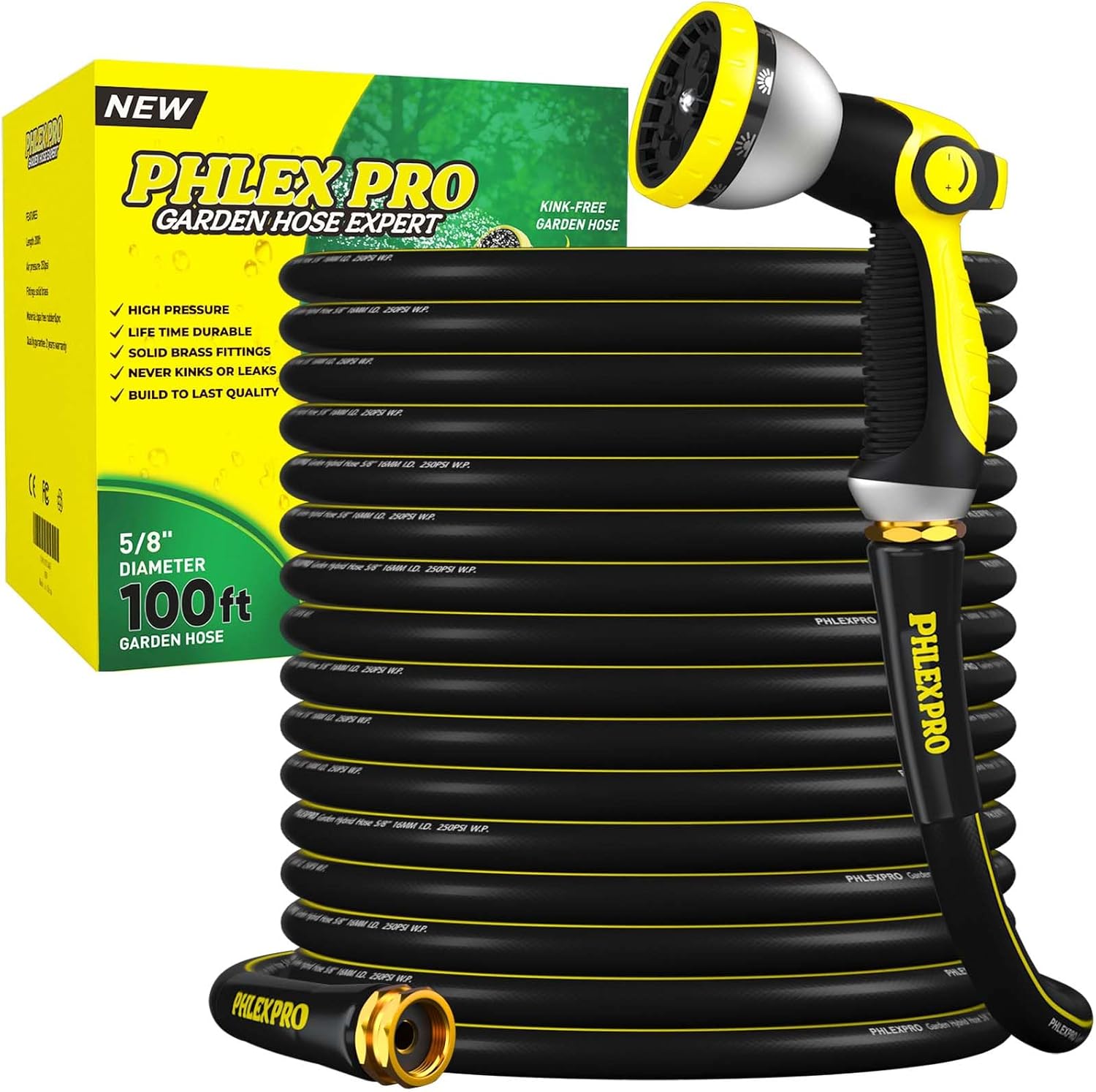 Silvel - 100 FT Garden Hose with Pattern Spray Nozzle Heavy Duty Flexible Water Hose for Lawn Pat...