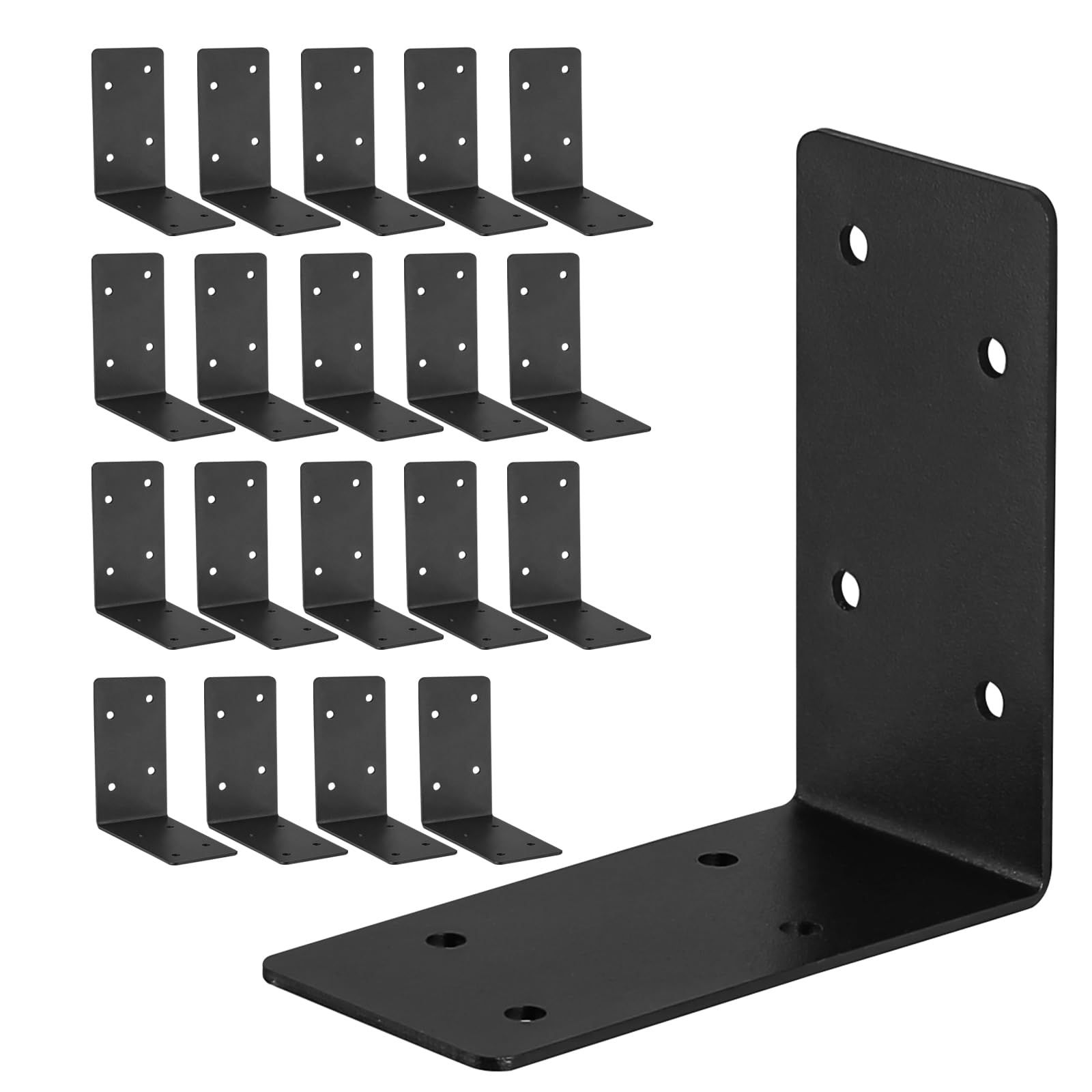 Etokfoks EFT1003B52 20Pcs 4x4x2 Inch Black L Brackets Heavy Duty Steel 90 Degree Angle Braces for Wood Furniture Bed Shelf