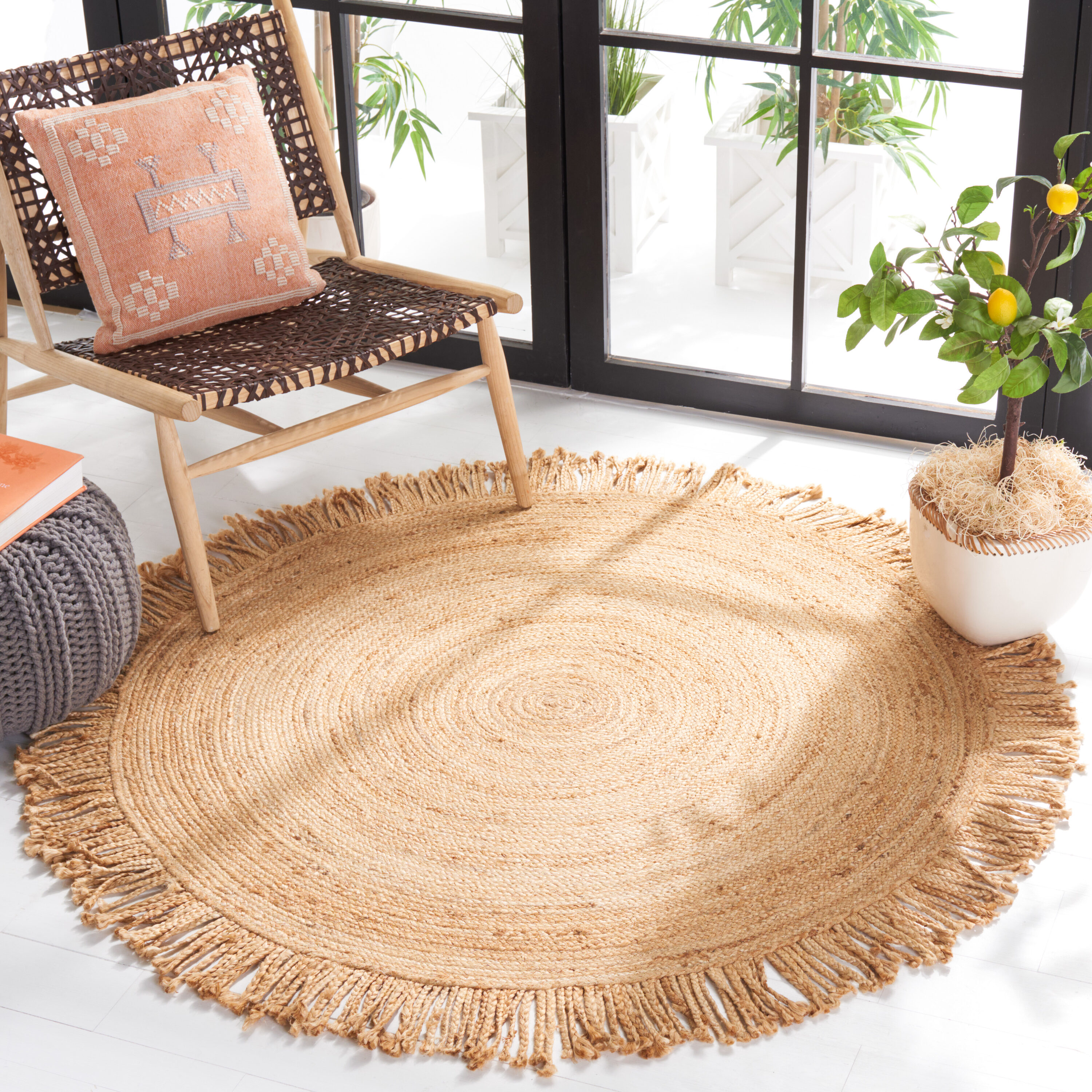 Braided 259A Natural With Fringes 4in x 4in Rug