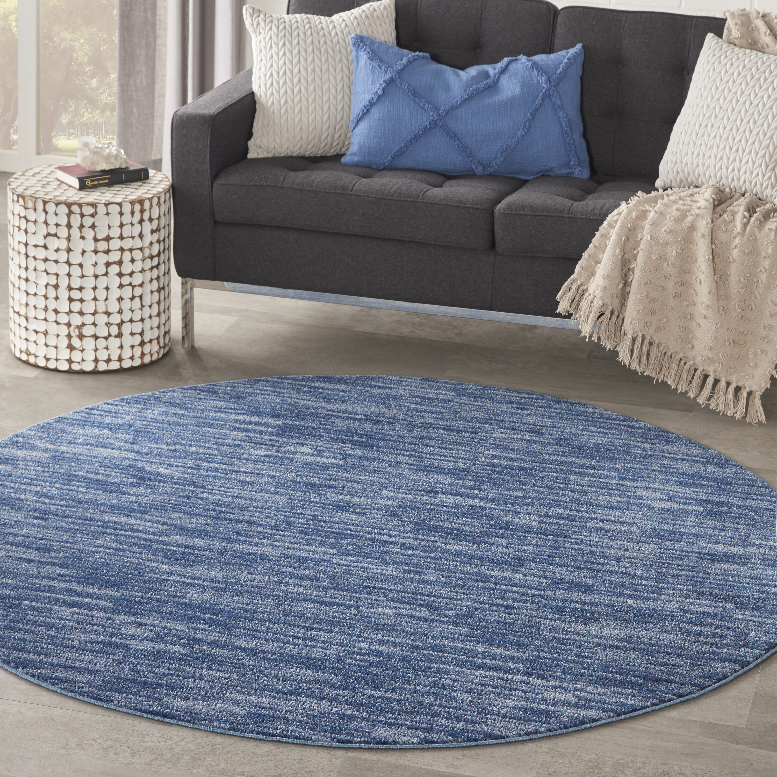 Nourison 099446824547 Essentials 6 x 6 (ft) Loomed Polypropylene Navy Blue Round Indoor/Outdoor Solid Area rug
