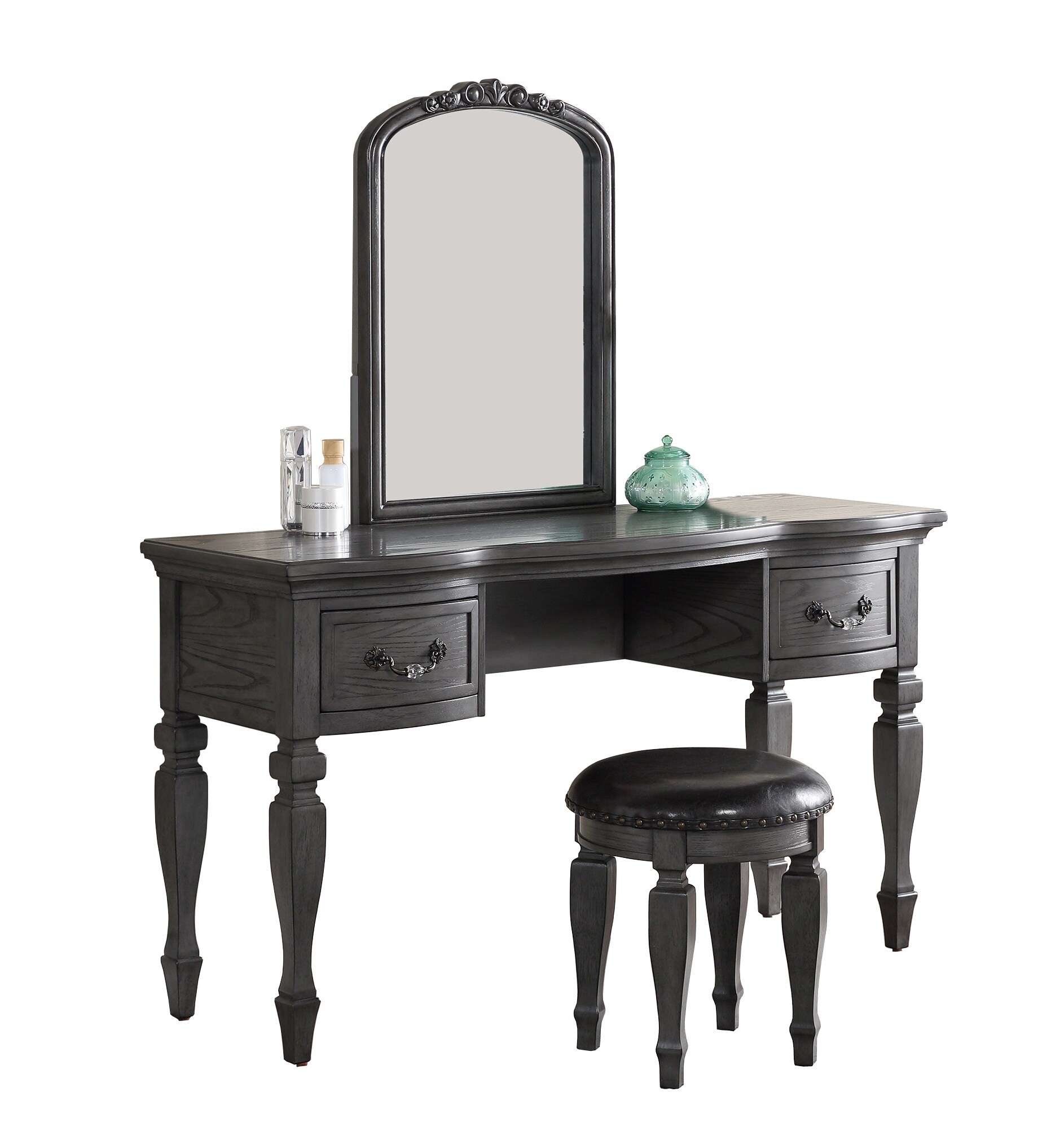 Vanity/ vintage sewing table vanity with storage / grey & blush