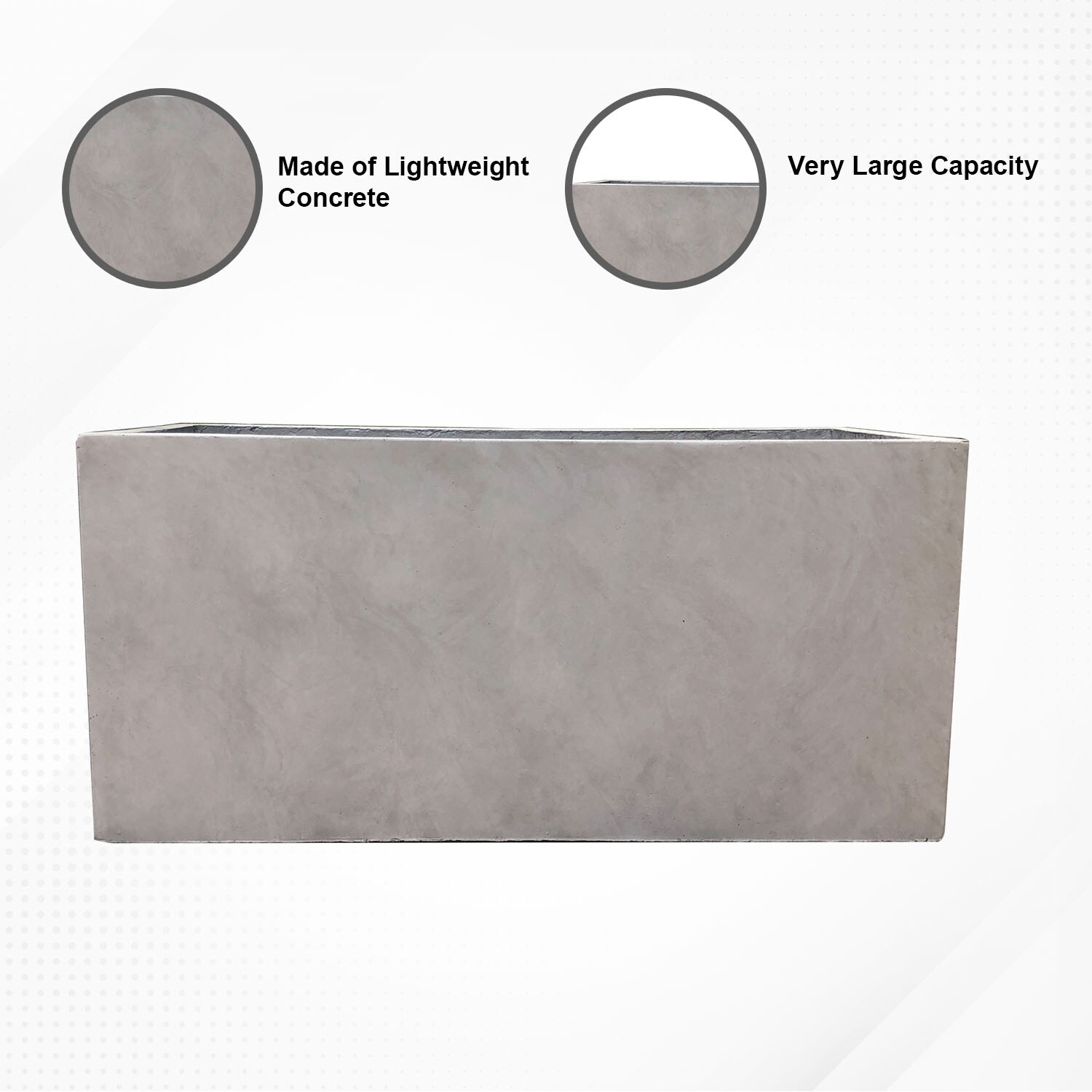Large Gray Concrete Rectangular Indoor/Outdoor Planter with Drainage Holes