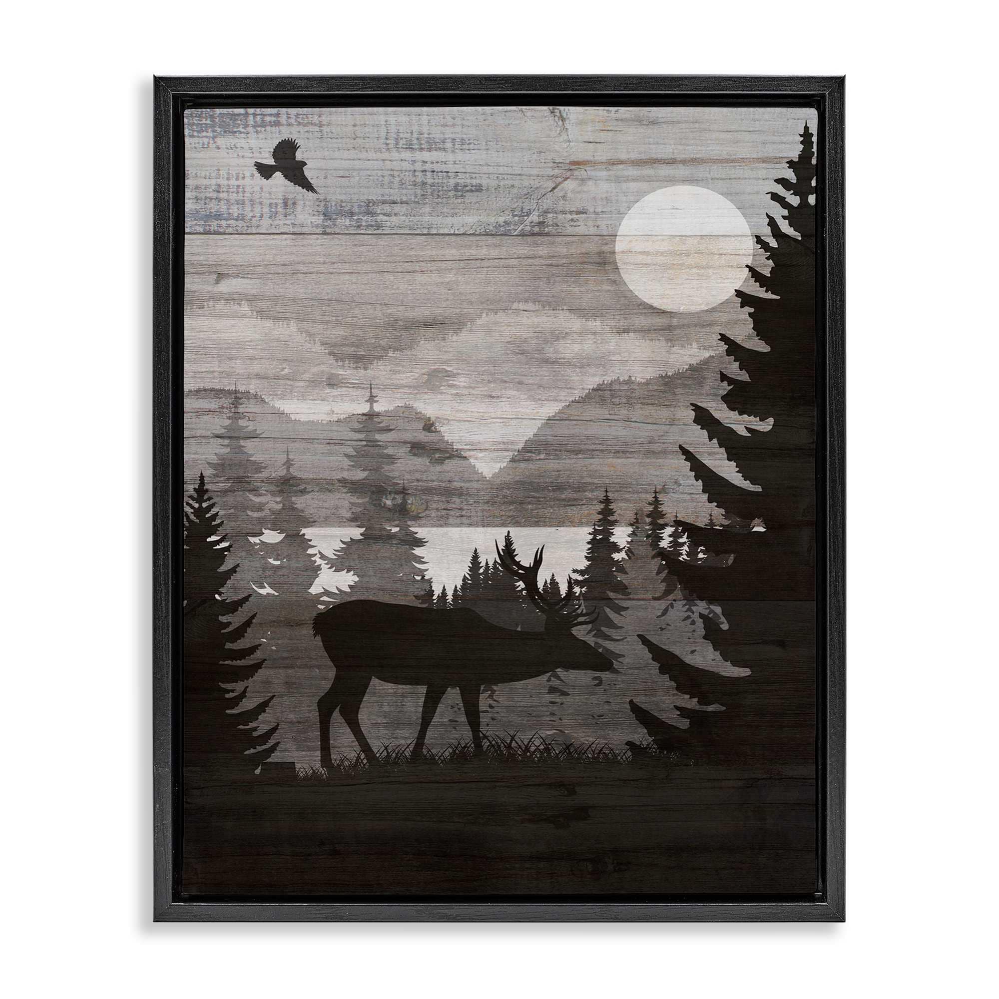 Stupell Industries BS-243-FFB-16X20 Rustic Moose at Night Floating Frame design by Susan Arnot