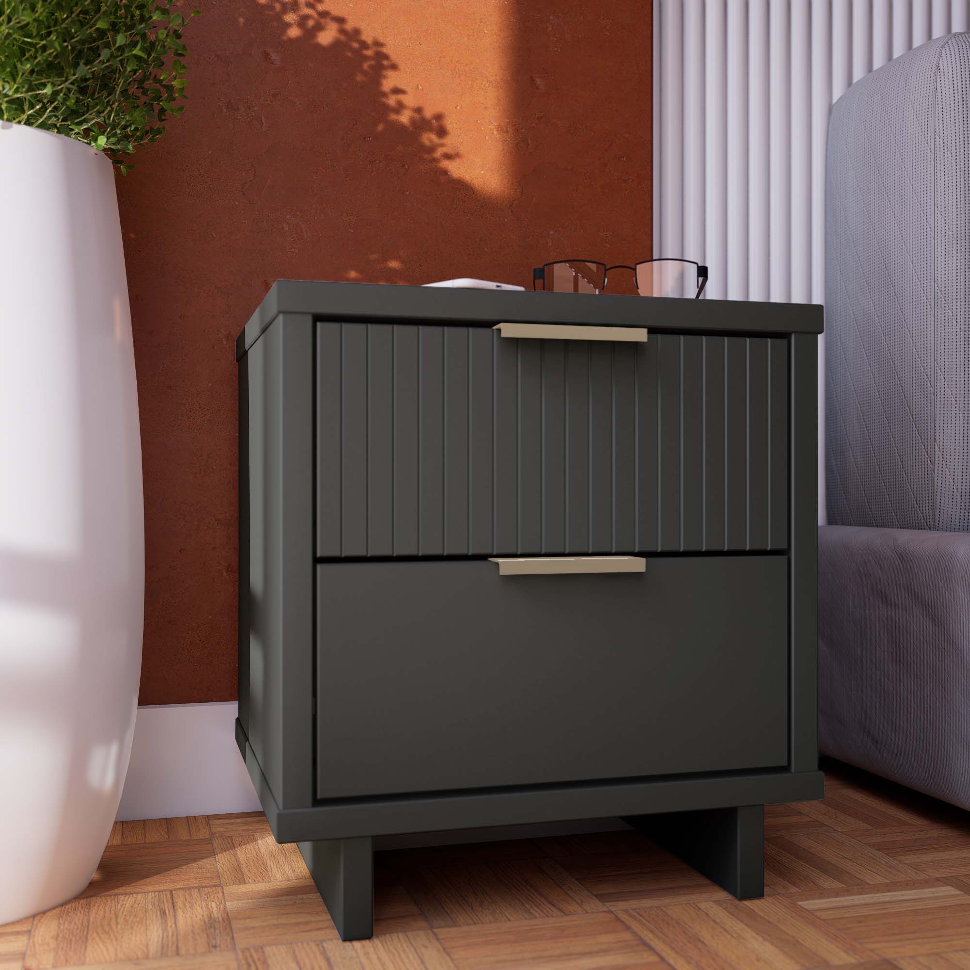 Manhattan Comfort NS-5015 Dark Grey Pine Nightstand