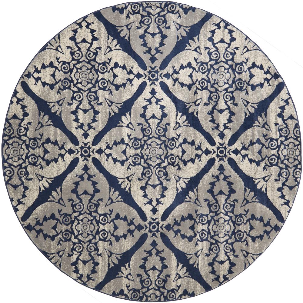 Home Dynamix 8R-19003-340 8 x 8 Blue Round Indoor Trellis French Country Area Rug