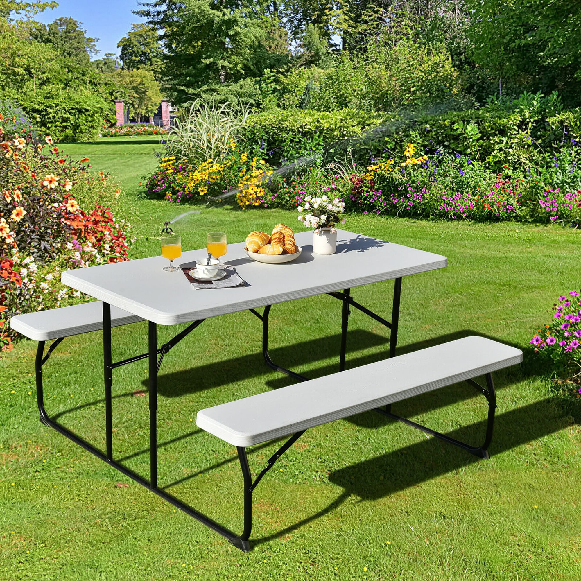 Forclover HYFW-672WH 54-in White Plastic Rectangle Folding Picnic Table