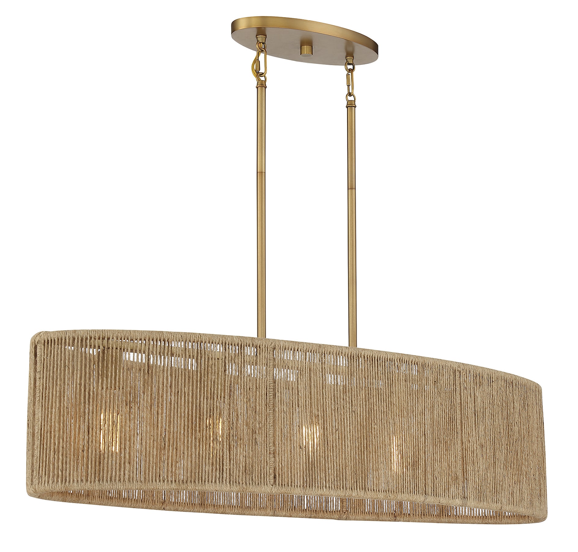 Warm Brass and Rope Textured 5-Light Linear Chandelier