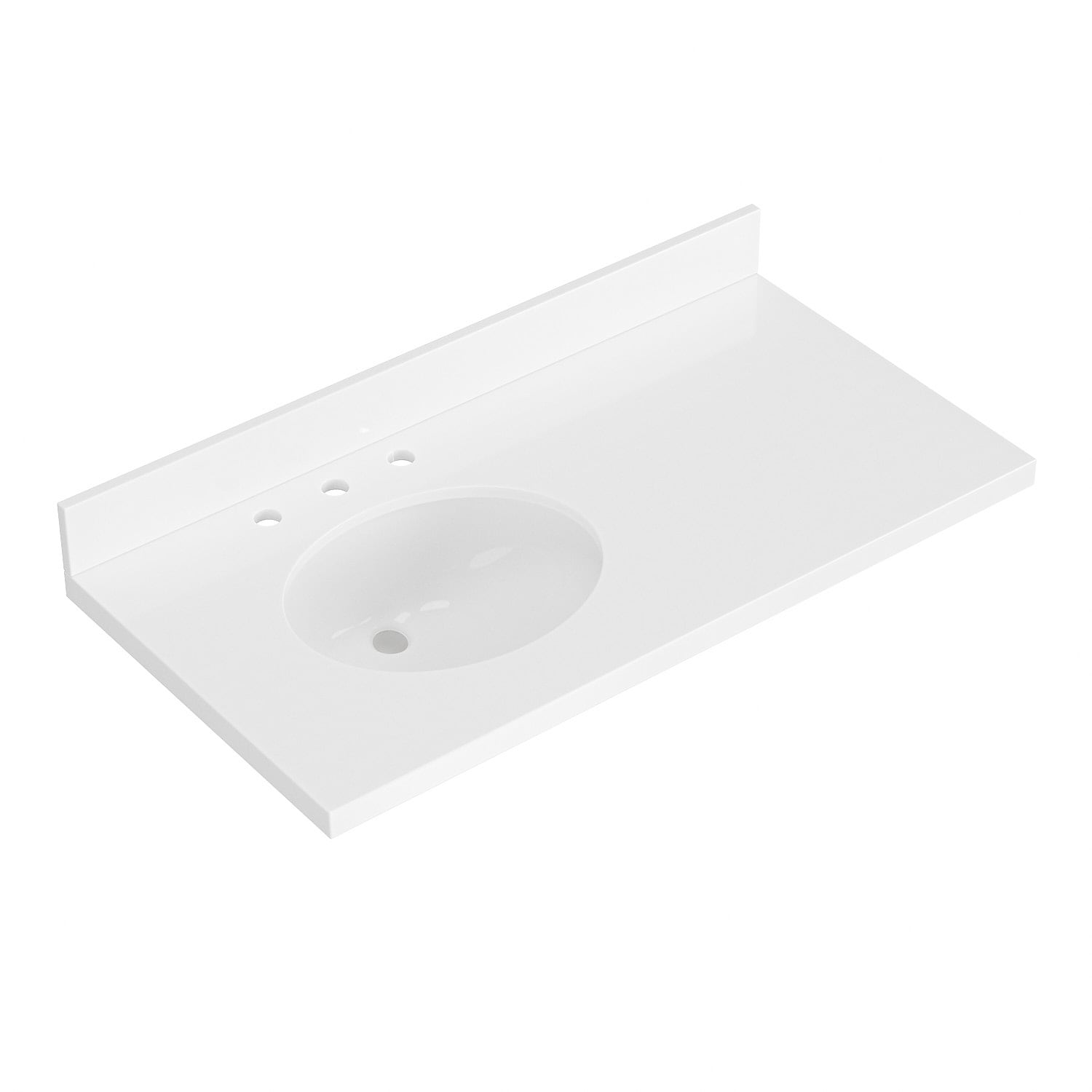 ARIEL WQ-43L-CT-OS 43-in x 22-in Pure White Quartz Quartz Undermount Single Sink Widespread Faucet Mount Bathroom Vanity Top