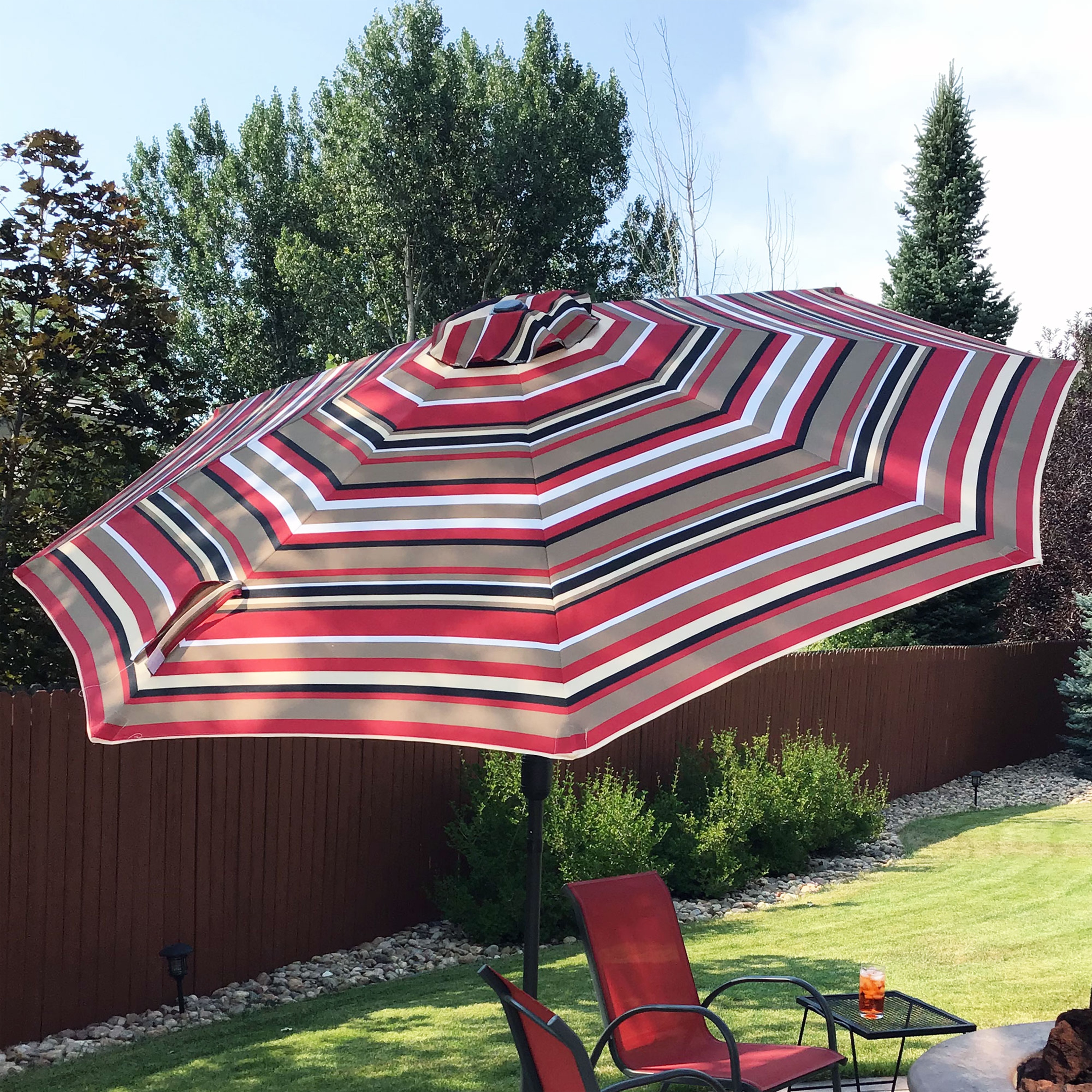 9-Foot Red and Beige Striped Aluminum Patio Umbrella