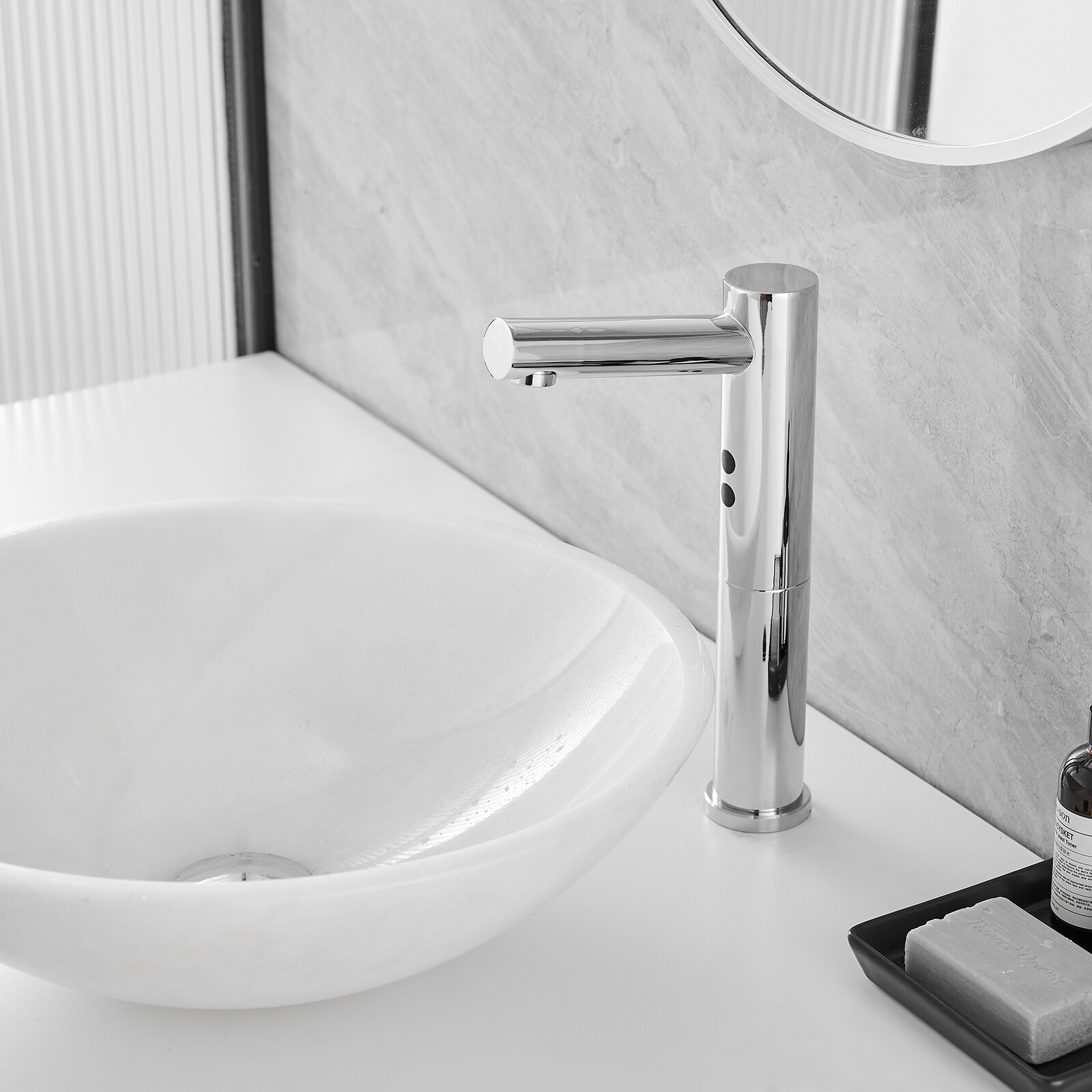 Polished Chrome Touchless Vessel Sink Faucet with Drain Assembly