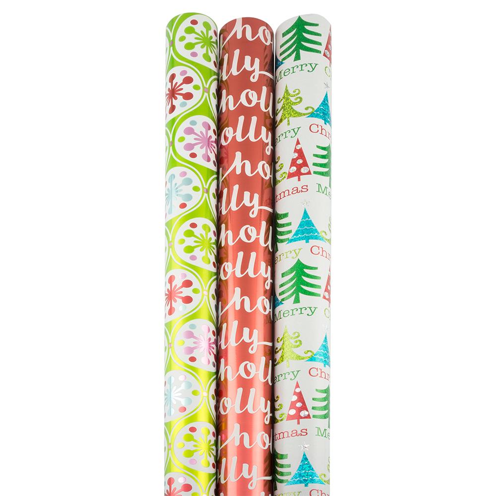 JAM Paper Christmas Gift Wrap Paper, Silver Winter, (3 Rolls) 75 Sq ft.
