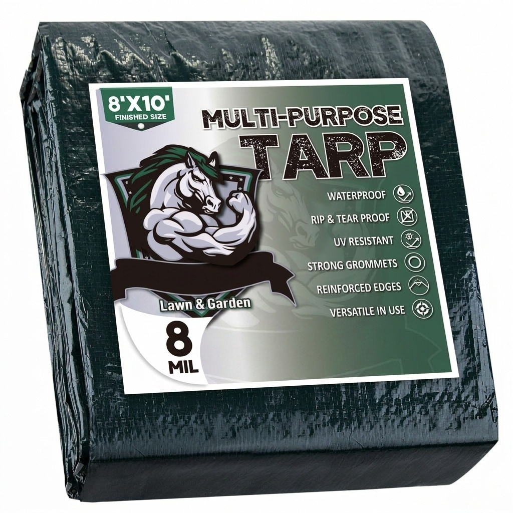 Justincity Green Tarp 8x10 Feet 8 Mil Thick Waterproof Dustproof Heat Sealed Reinforced Corners Metal Grommets Outdoor Protective Cover for #L05JT08094