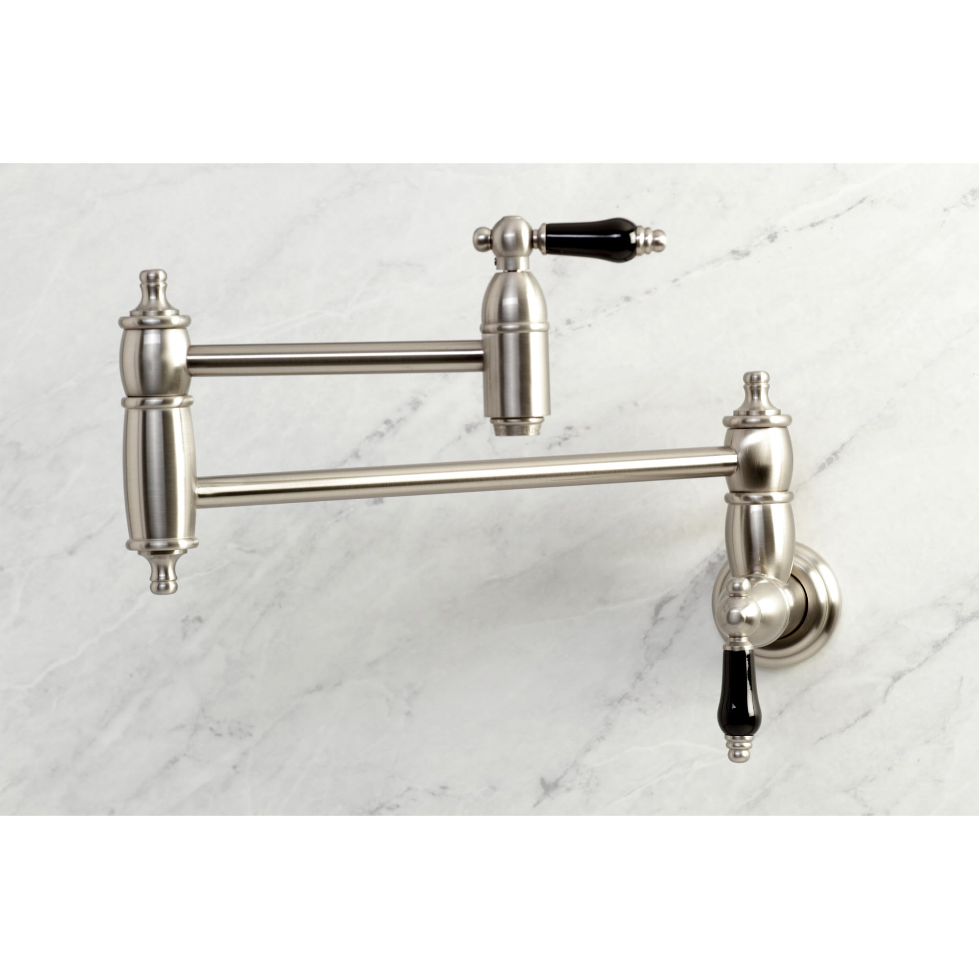 Kingston Brass WLKS3108PKL Duchess Brushed nickel Double Handle Wall-mount Pot Filler Kitchen Faucet with Sprayer