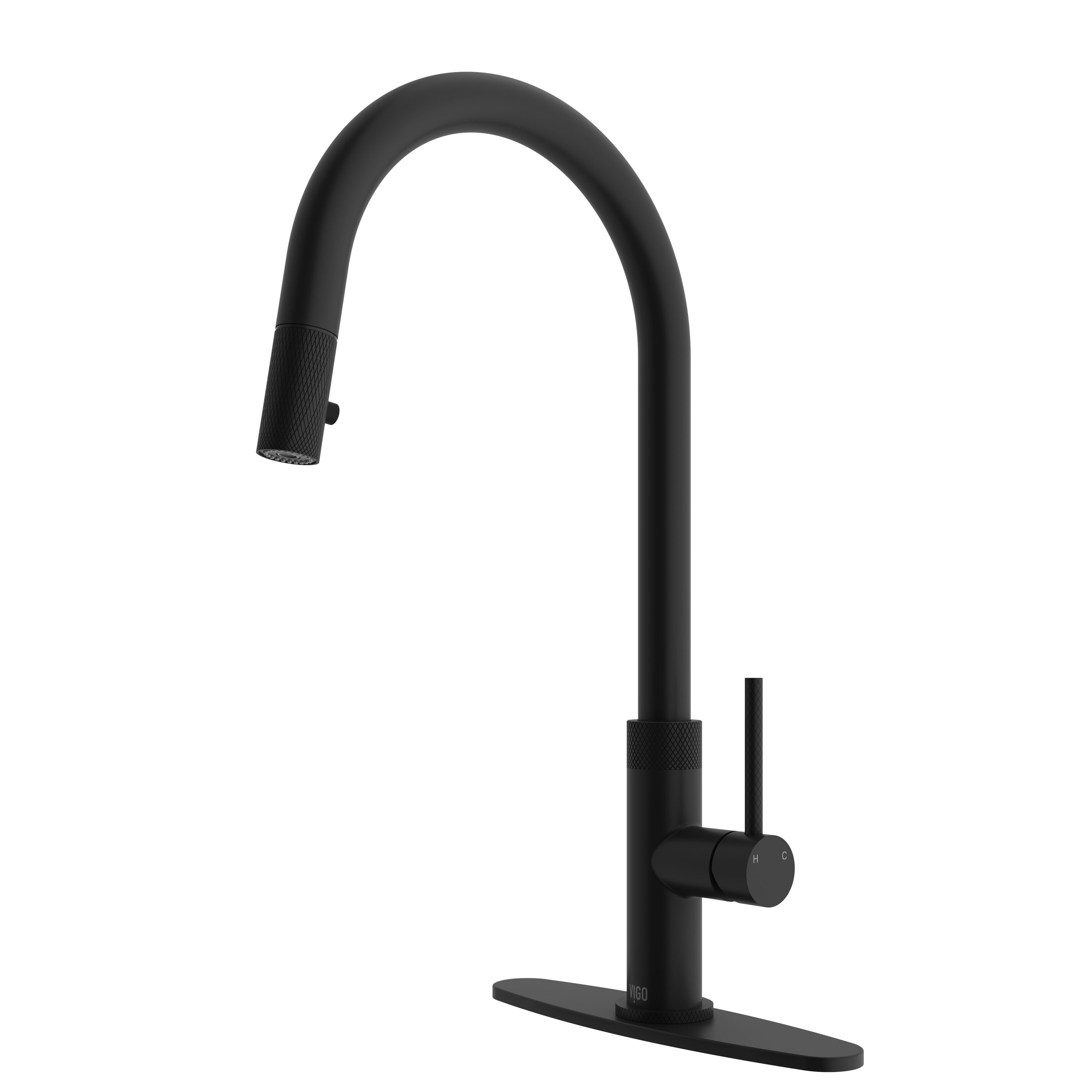 VIGO VG02033MBK1 Bristol Matte black Single Handle Deck-mount Pull-down Kitchen Faucet with Sprayer ( Deck Plate Included )