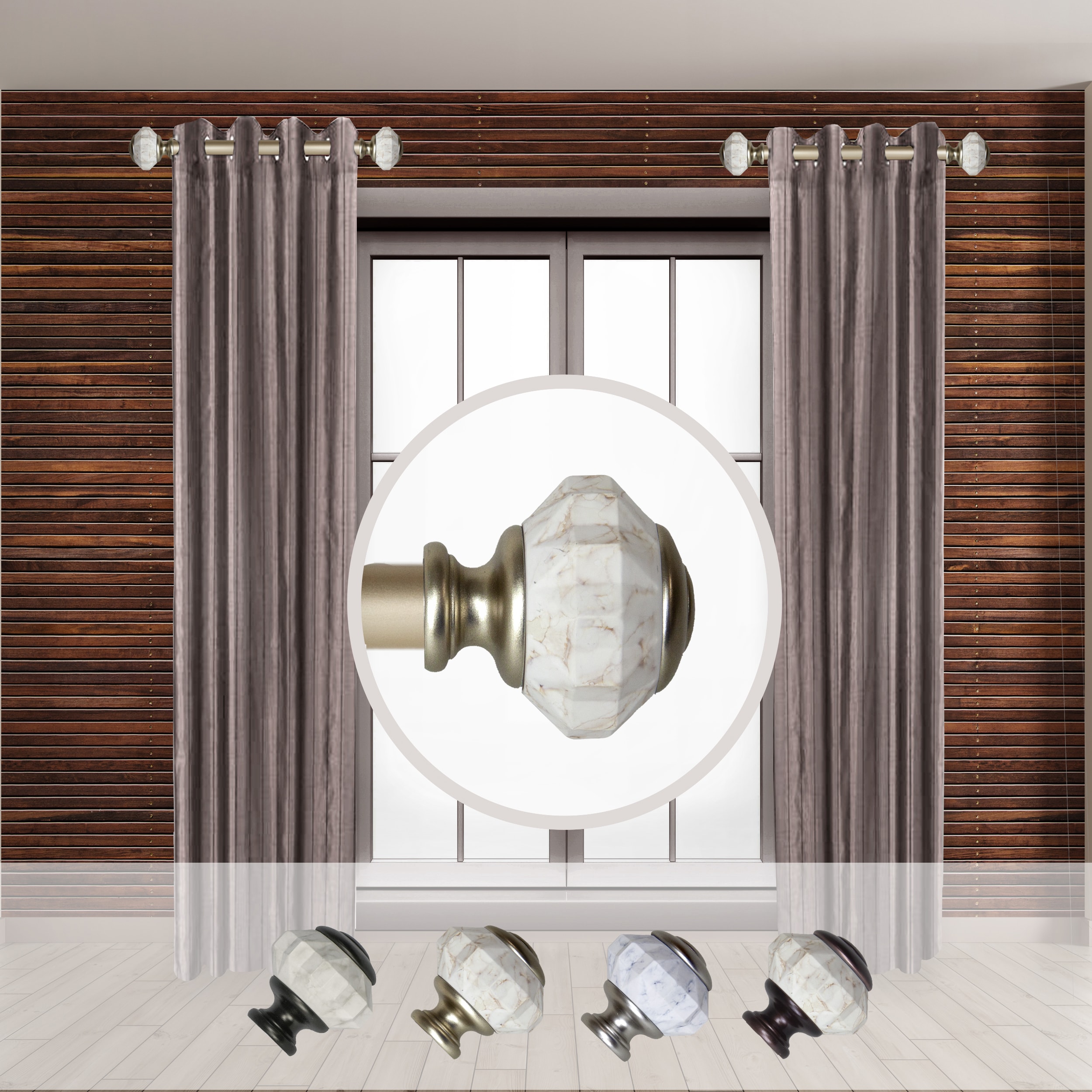 Hart & Harlow LO-SIDE100-57-3 Felicia 1-in 12-in to 20-in Light Gold Steel Side curtain rod with Finials