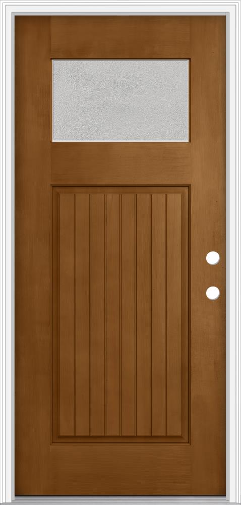 JELD-WEN LOWOLJW205800064 Microgranite 32-in x 80-in x 4-9/16-in Fiberglass Craftsman Left-hand inswing Oak Crest Stained Prehung Front Door with Brickmould Insulating core