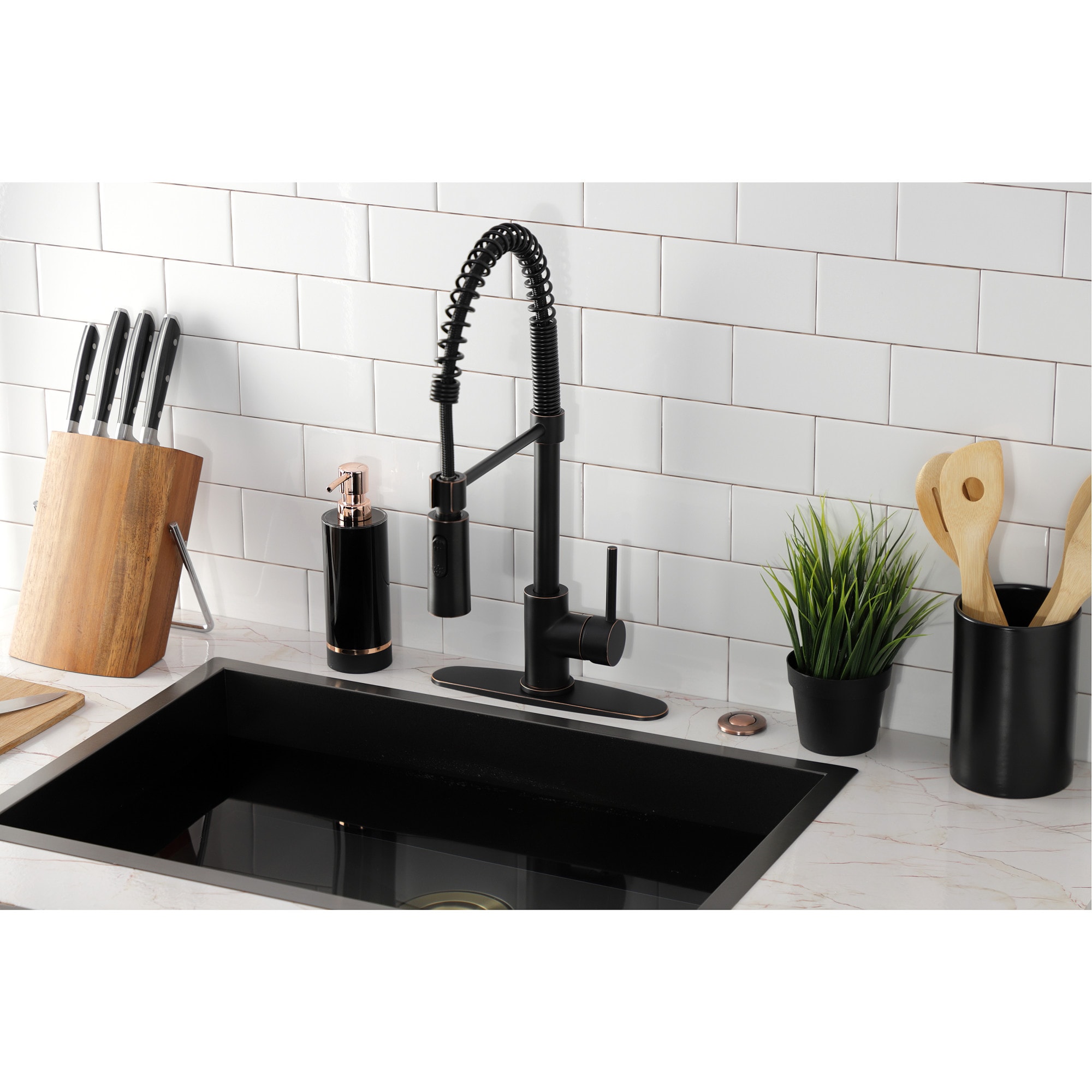 Kingston Brass WLLS8776DL Concord Naples Bronze Single Handle Deck-mount Pull-down Kitchen Faucet with Sprayer ( Deck Plate Included )
